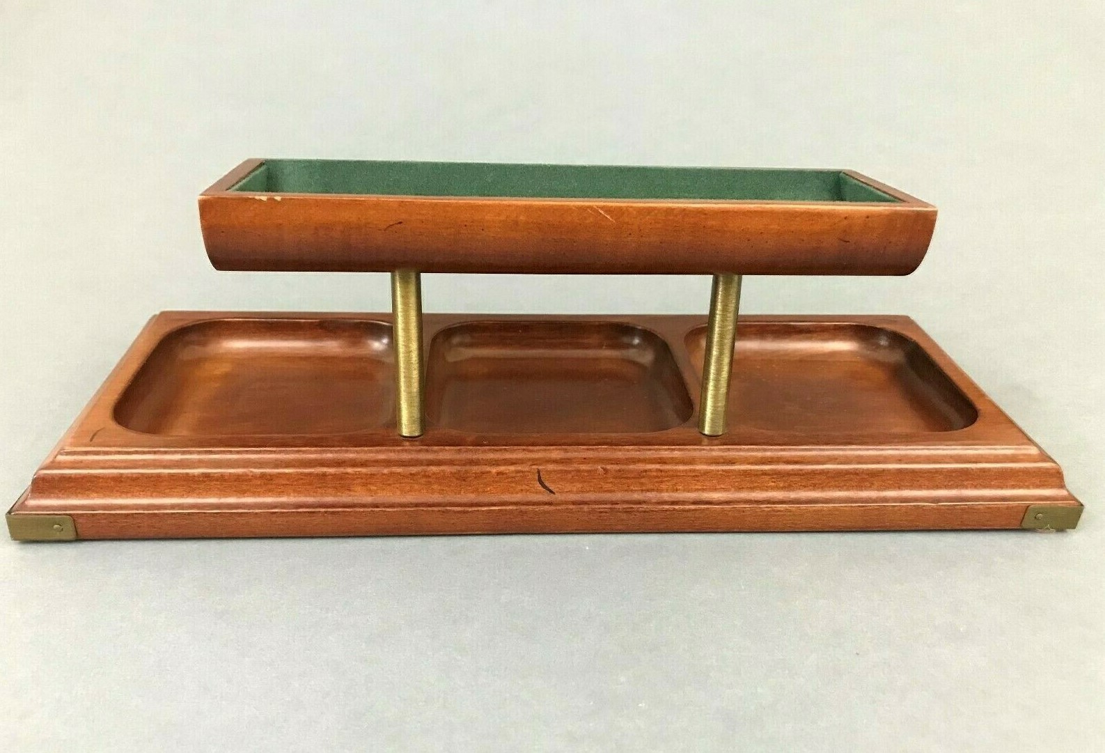 Bombay Co 1996 2 Tier Wood Office Desktop Organizer Dresser Tray Brass Corners