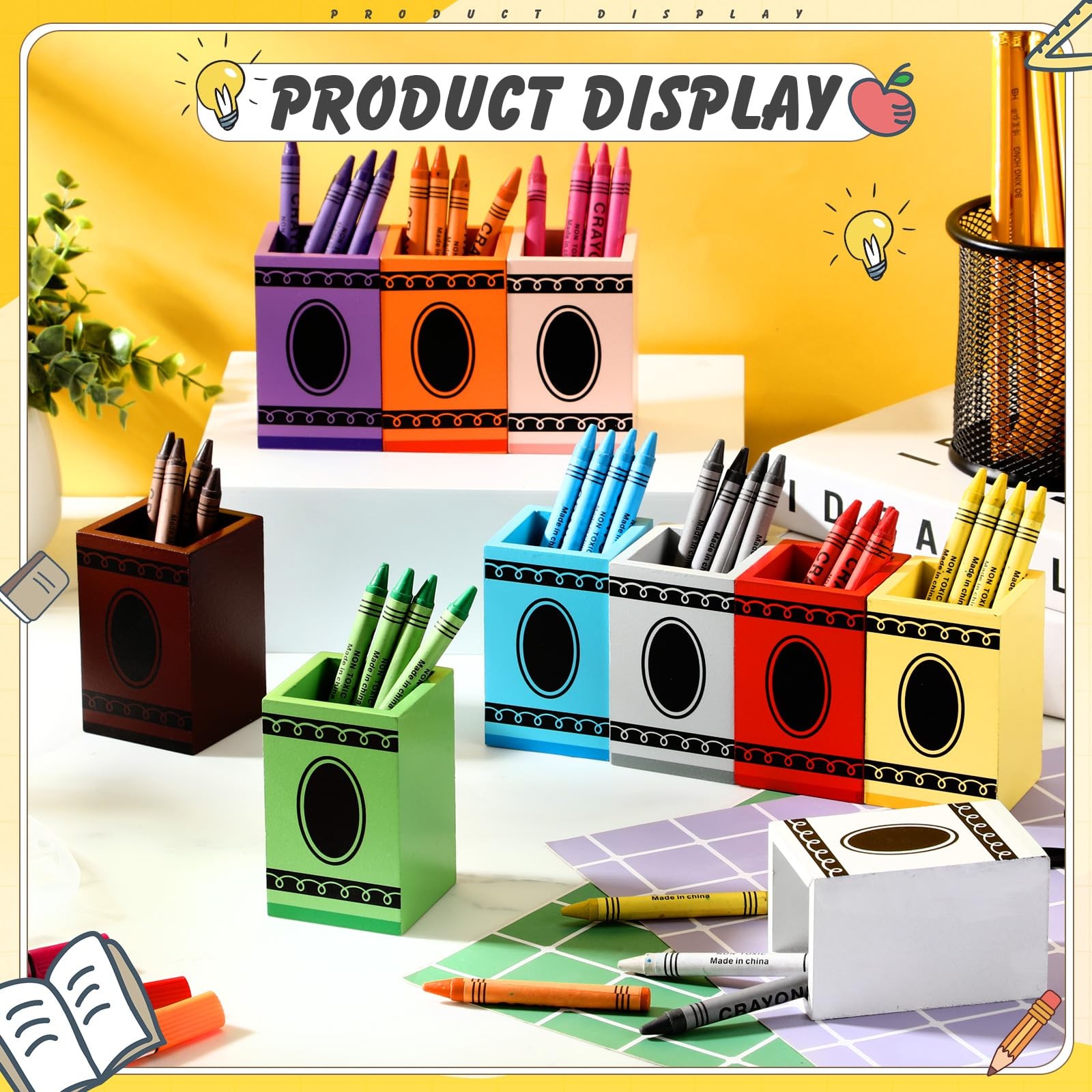 10 Pcs Crayon Organizer Crayon Shaped Crayon Holder Wooden Colored Pen Holder…