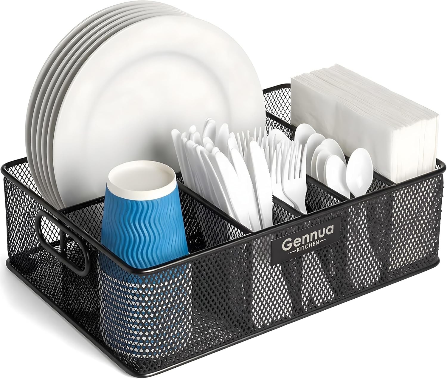 Paper Plate Organizer Caddy Kitchen Storage Utensil Holder Countertop Picnic