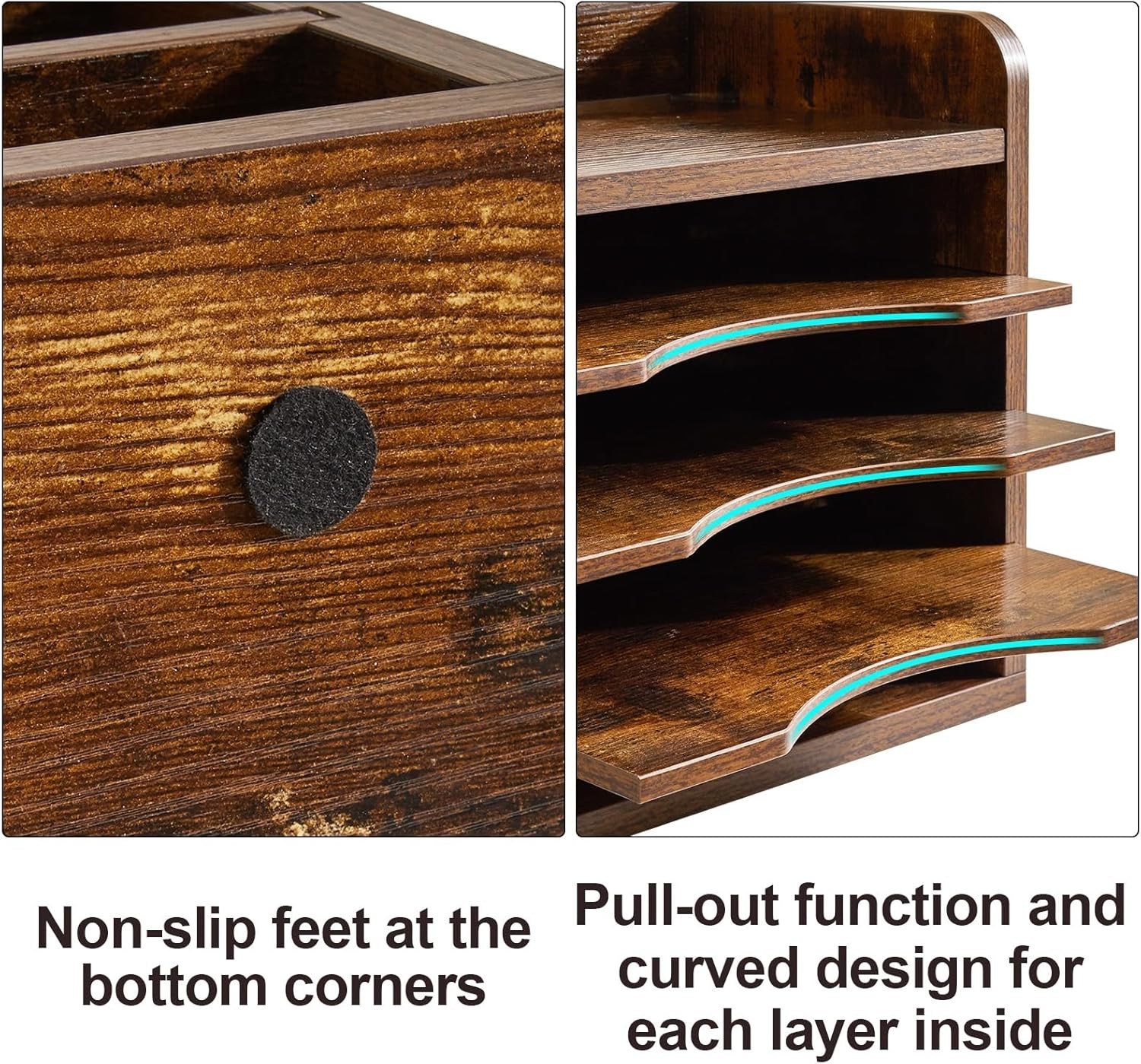 Rustic Brown Adjustable Paper Holder – 5 Tiers with Portable Handle for Offices