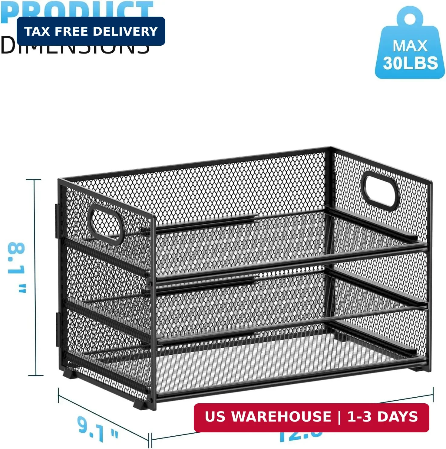 Marbrasse 3 Tier Paper Organizer Letter Tray, Mesh File Organizer with Handle, P
