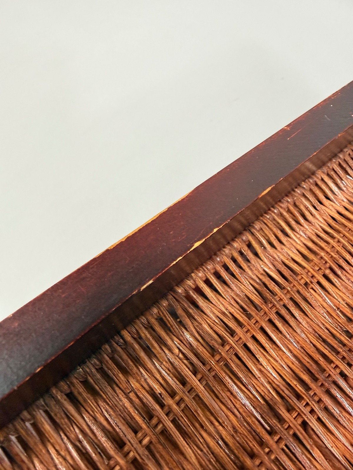 VTG Two Tier Woven Rattan Desk Letter Tray Dark Wood Desk File Organizer READ