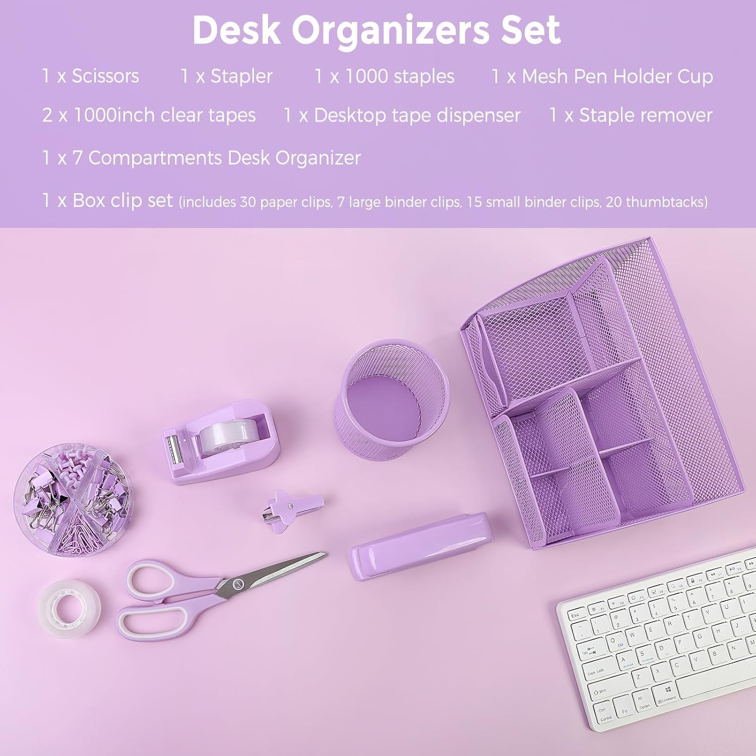 Purple Office Supplies, Purple Desk Organizer for Kids, Mesh Desk Organizer, Sta