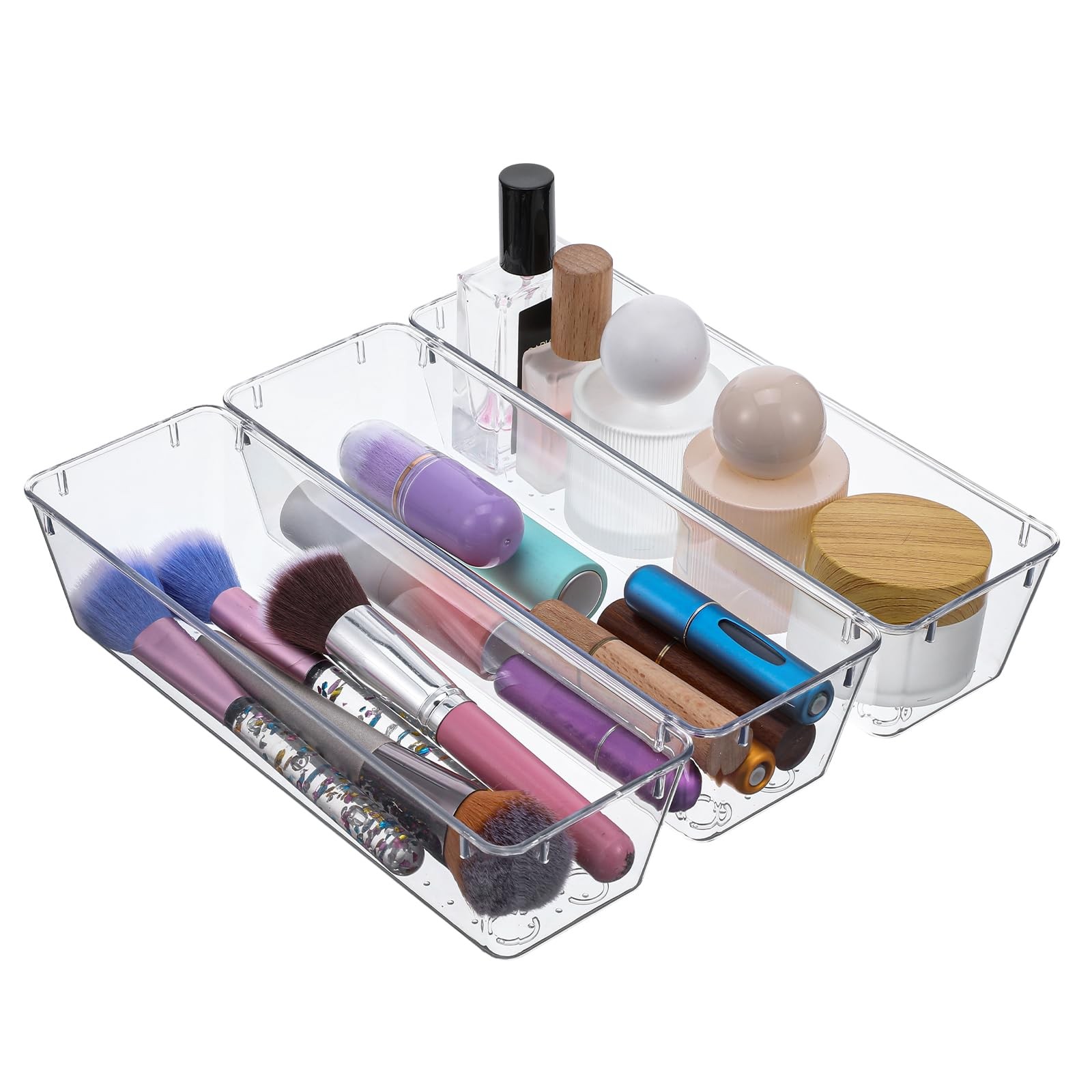 12 Pcs Vanity Drawer Organizer 9 x 3 x 2 Inches Clear Plastic Utensil Organiz…