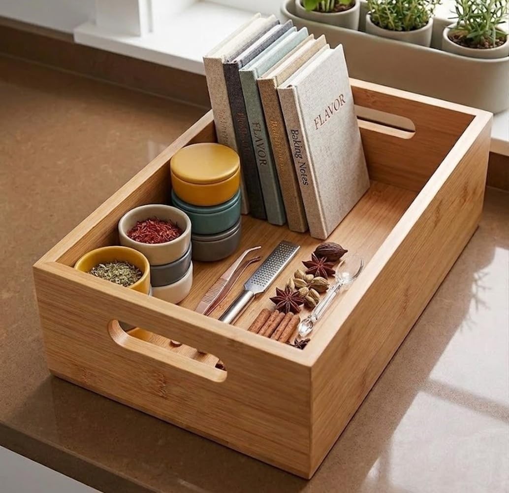 YBM Home Bamboo Storage Boxes with 10.25″ L x 6.25″ W x 4.75″ H, Natural Wood