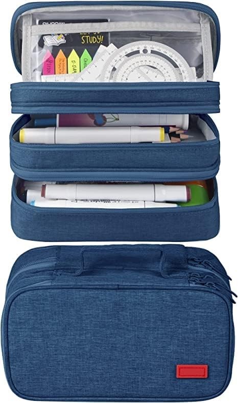 Large Capacity Pencil Case Pouch with 3 Compartments Portable Canvas Statione…