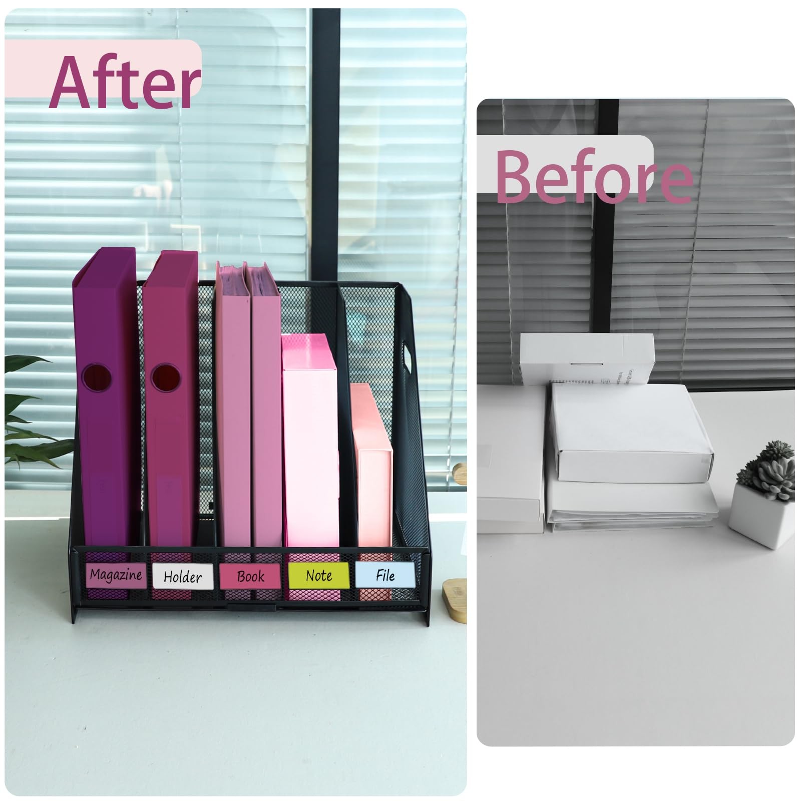 ideallife Desk Organizers, Metal Magazine File Holder 5 Compartments, Black
