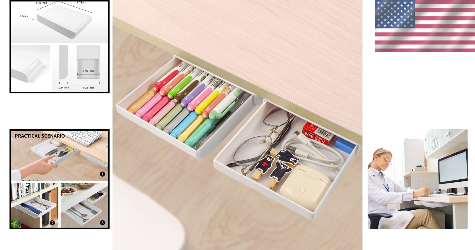 Elegant 2 Pack Adhesive Under Desk Drawer – Space-Saving Storage Solution