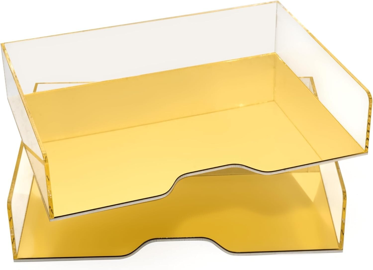 Gold Mirror 2 Pack – Acrylic Stackable Mirror Letter Tray, Clear Paper Organizer
