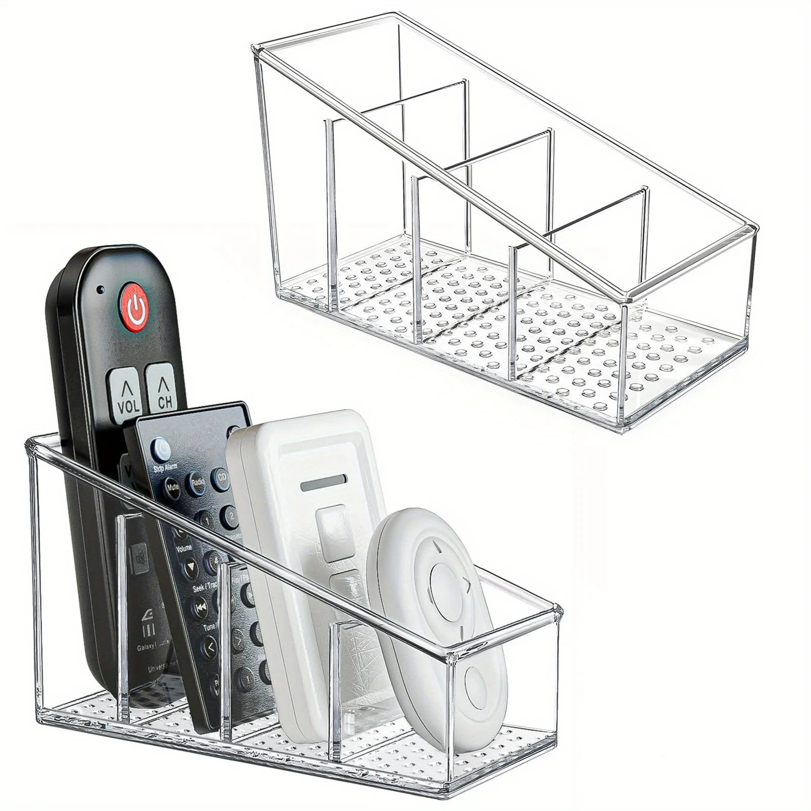 Clear Plastic Remote Control Holder 4 Compartment Desk Organizer Home Office Cad