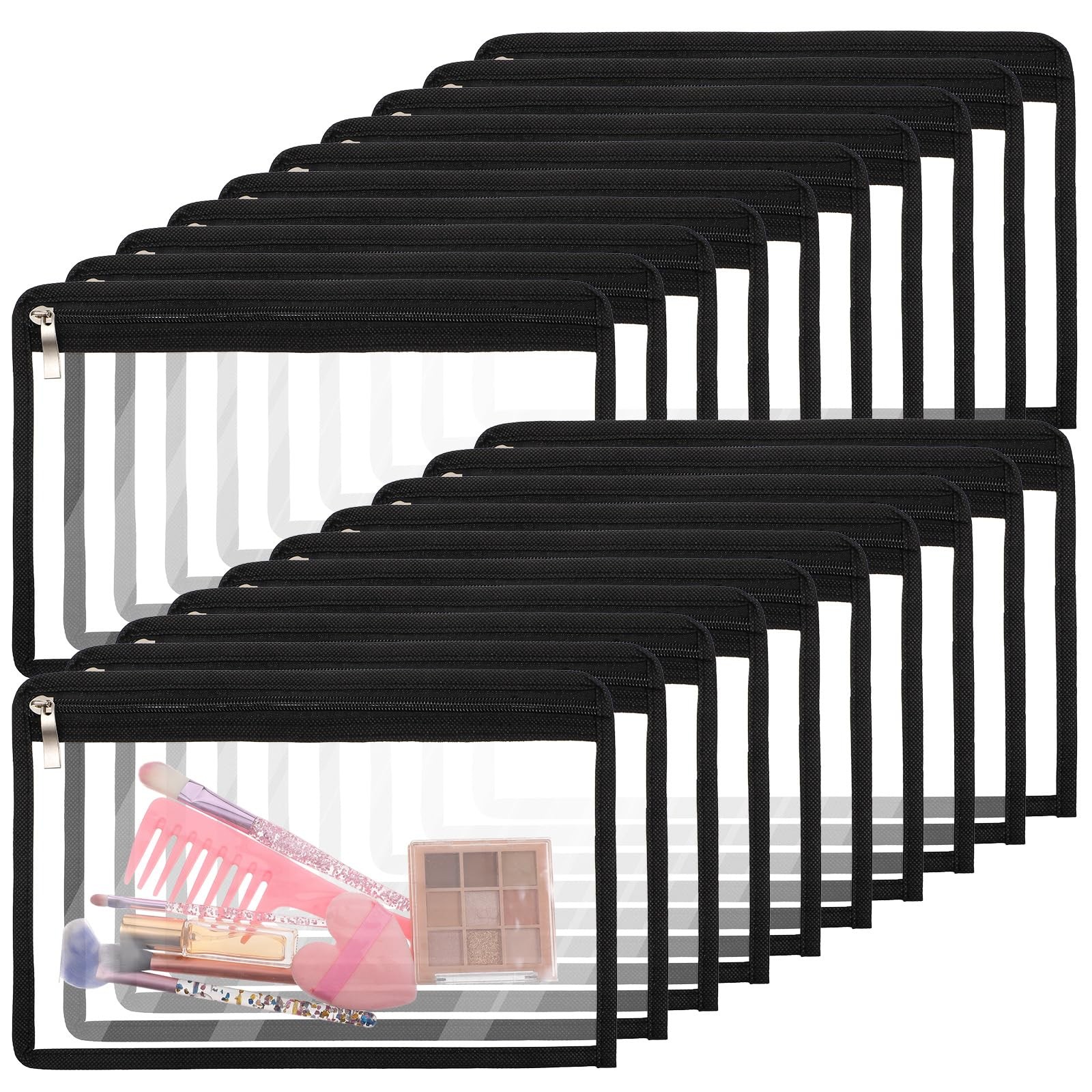 20 Pcs Black Edge 11.4×7.5 In Large Clear PVC Zipper Pencil Document Pouches Set