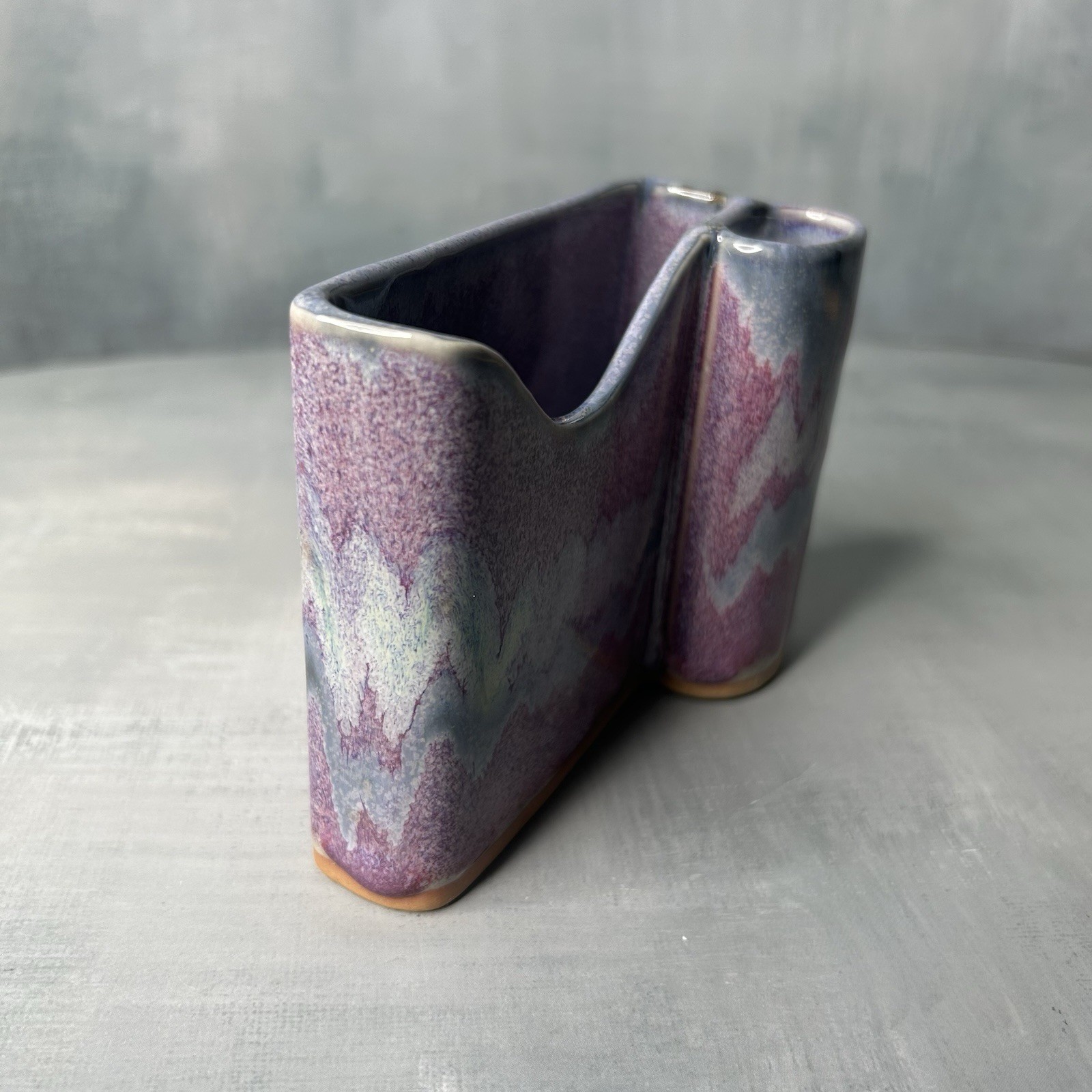 Bay Pottery Handmade Stoneware Purple Rose Glaze Pencil Pen Post-It Note Holder