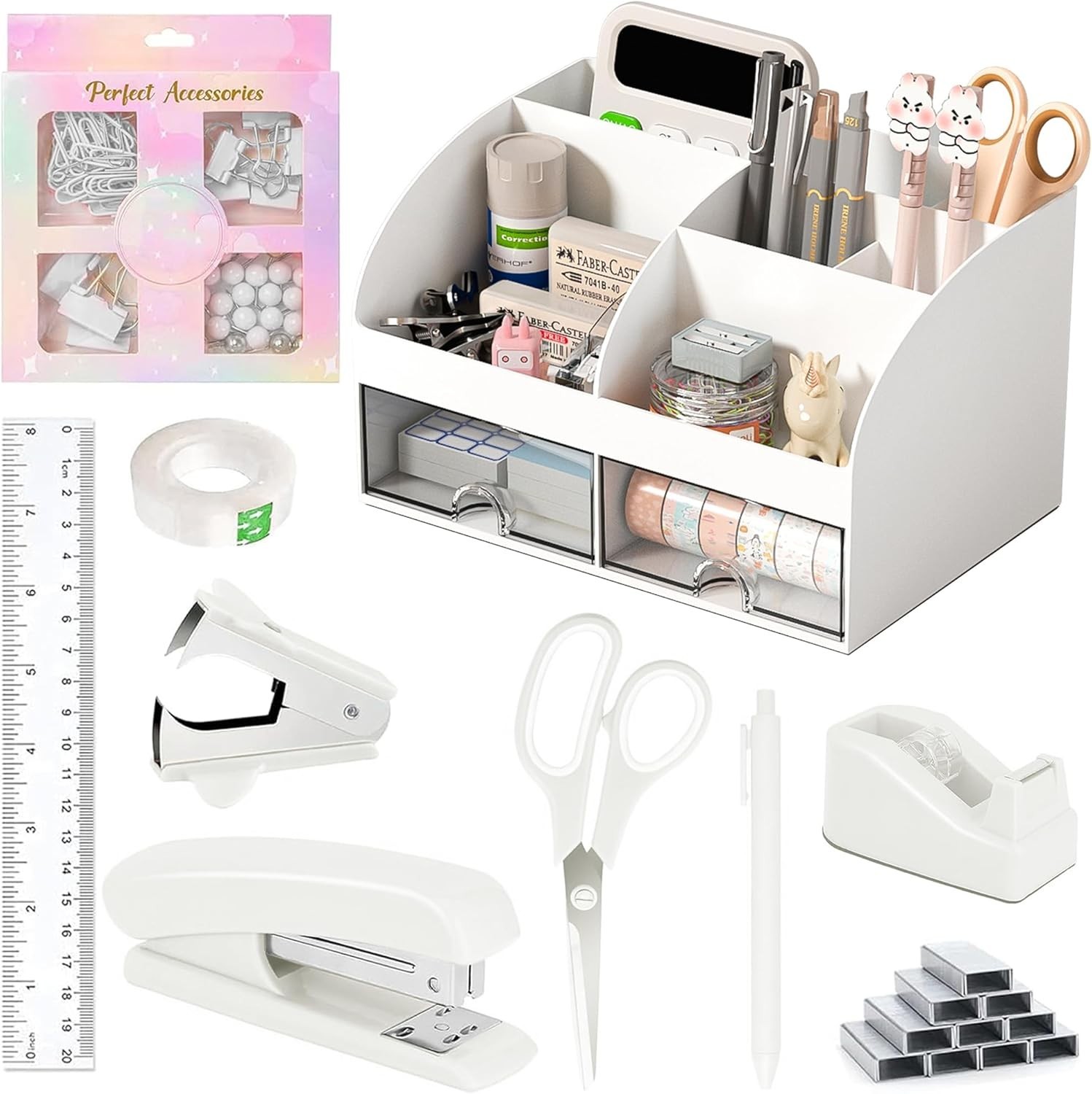 Sleek White Desk Accessories with Transparent Drawers – Stylish Office Solution