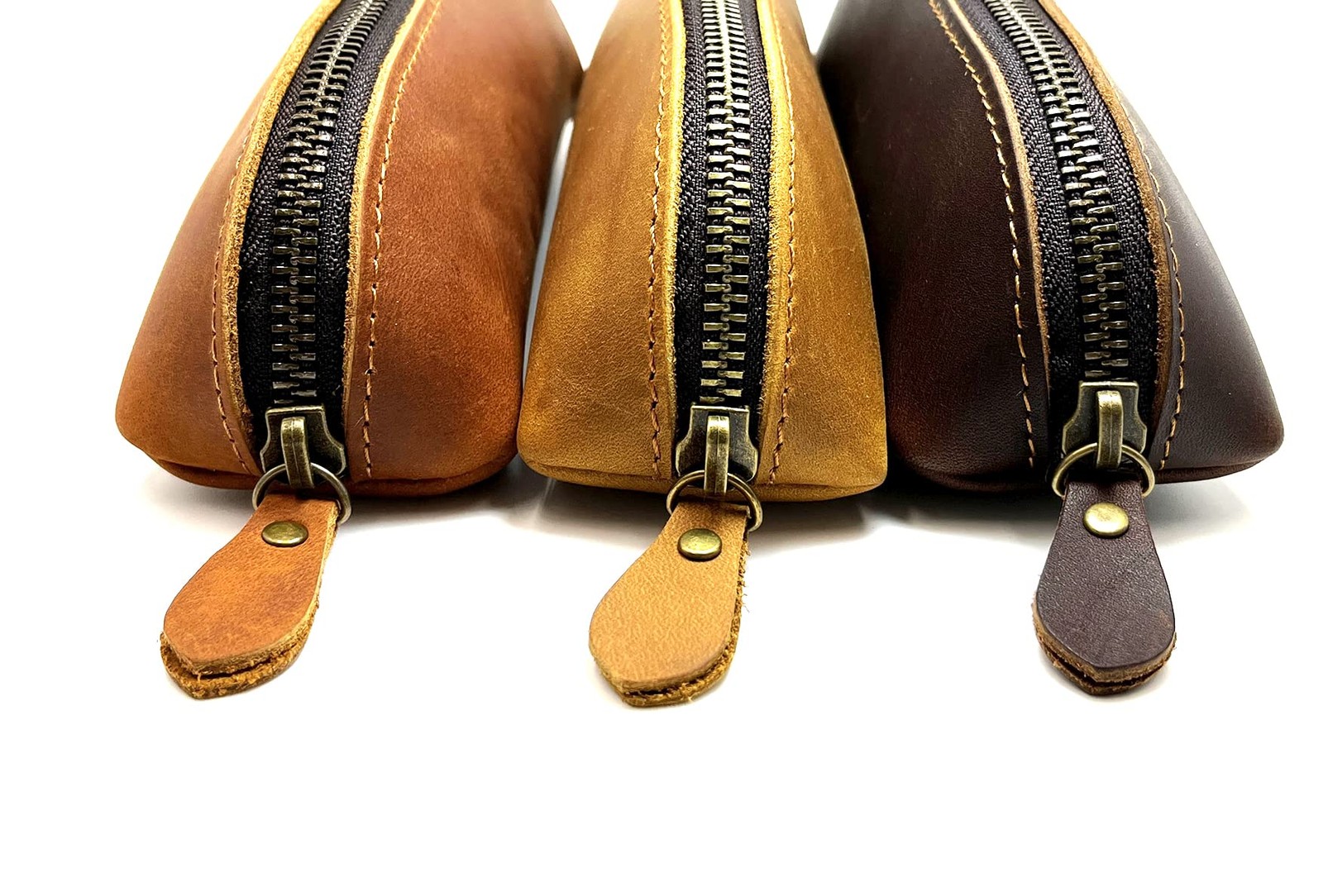 Leather Pen Case Pencil Bag Pouch With Zipper Pen Holders Handmade Genuine Le…