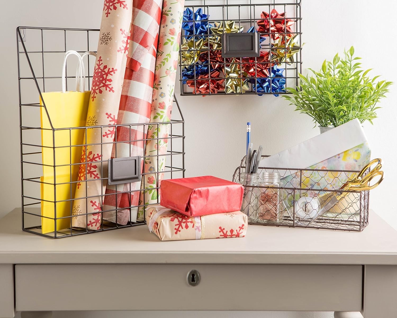 Farmhouse-Inspired Metal Letter Holder with Chicken Wire Design for Tidy Spaces