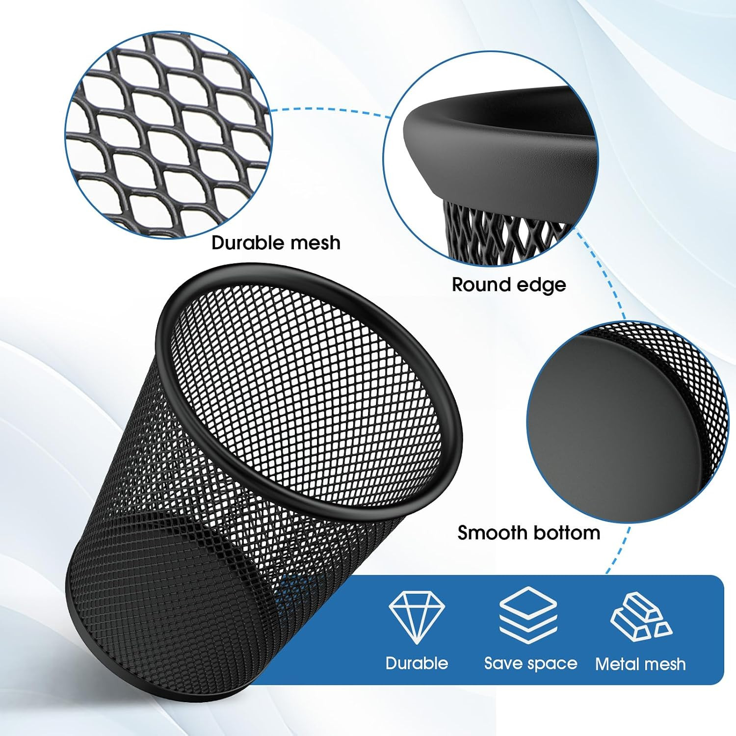 Pen Holder for Desk 2 Pack, Mesh Metal, 5.4’’, Makeup Brush Holders | Desk Organ