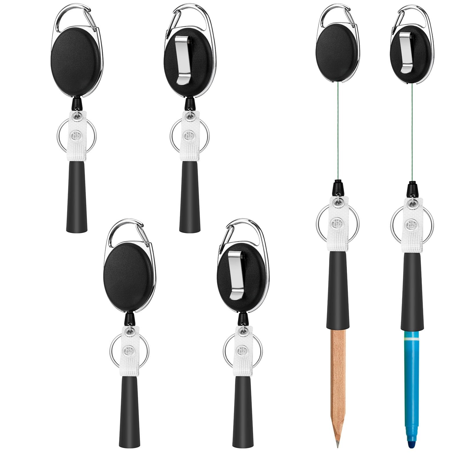 4 Pack Heavy Duty Silicone Retractable Pull Pen Pencil Holder with Steel Cord
