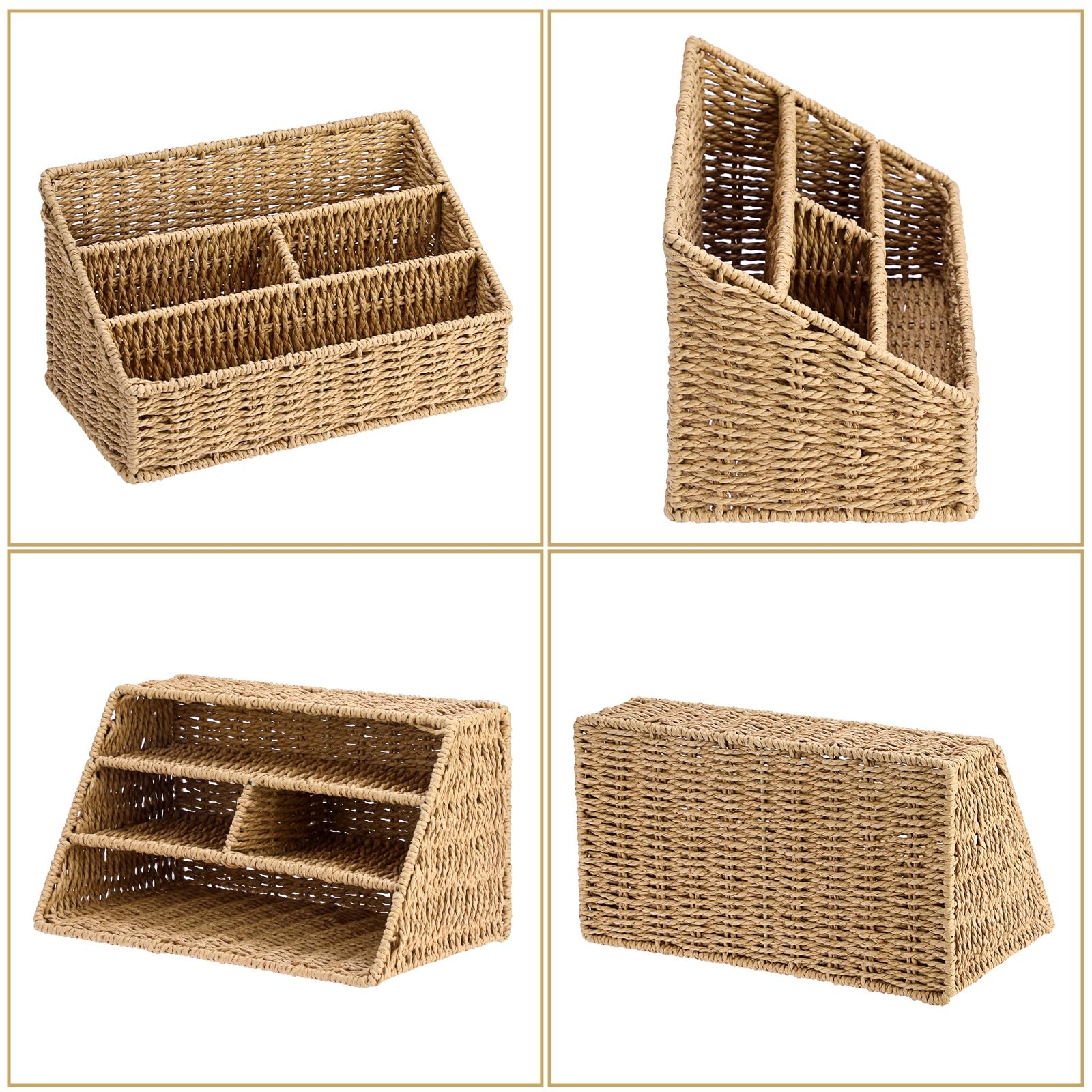 Woven Storage Basket Rattan Vertical Wicker Storage Baskets with 4 Compartmen…