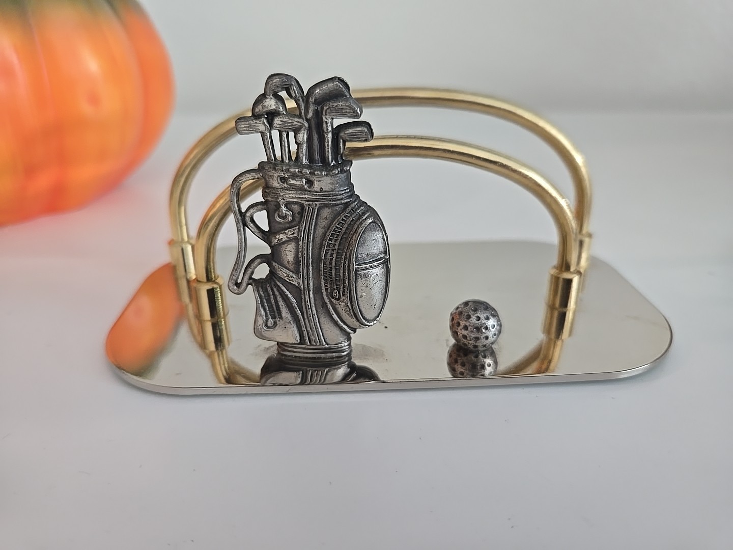 Vintage Desk Set Letter Holder Silver Brass Coin Trinket Dish Golf Bag Club Ball