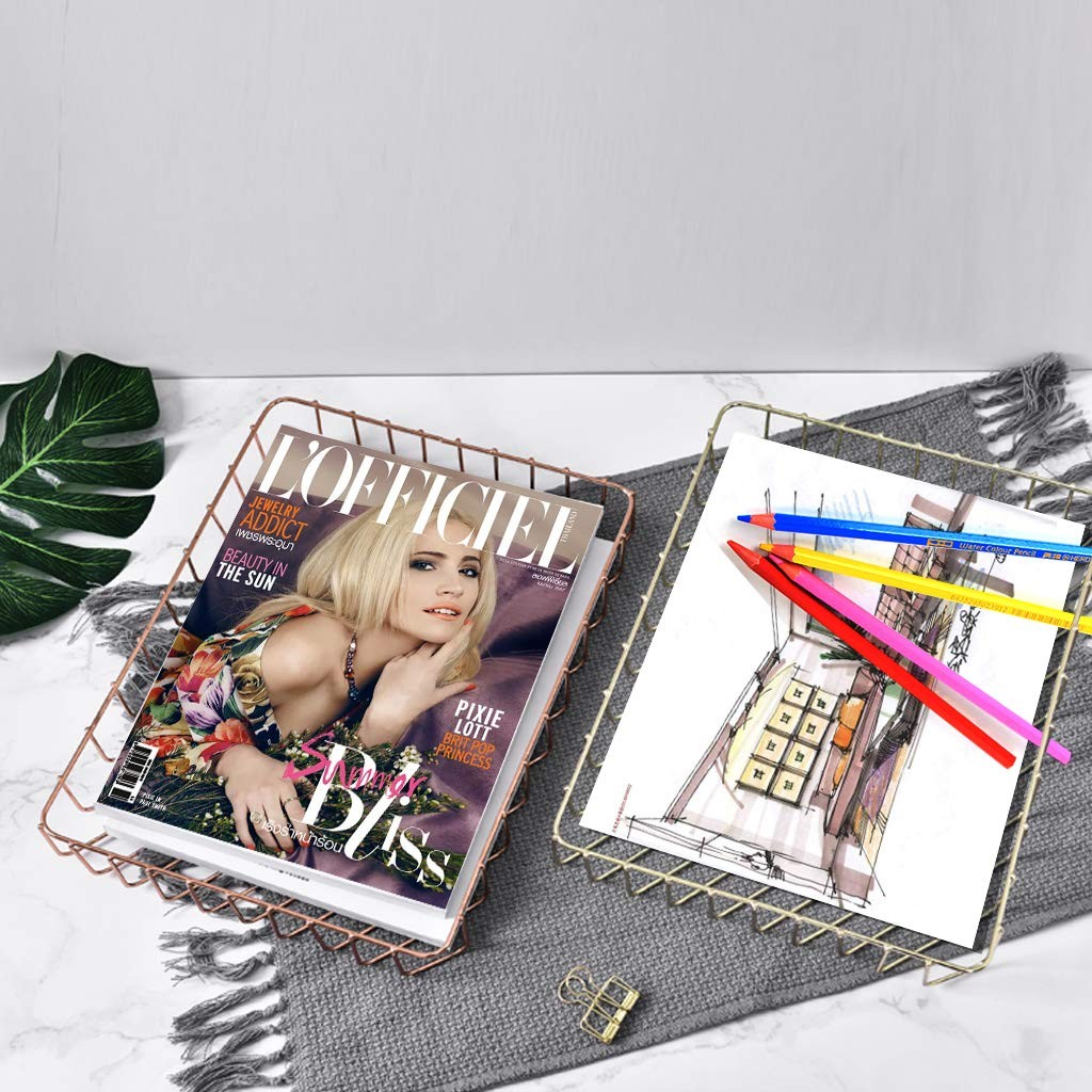 Rose Gold File Organizer for Desk Large Capacity Metal Wire Paper Tray Bins