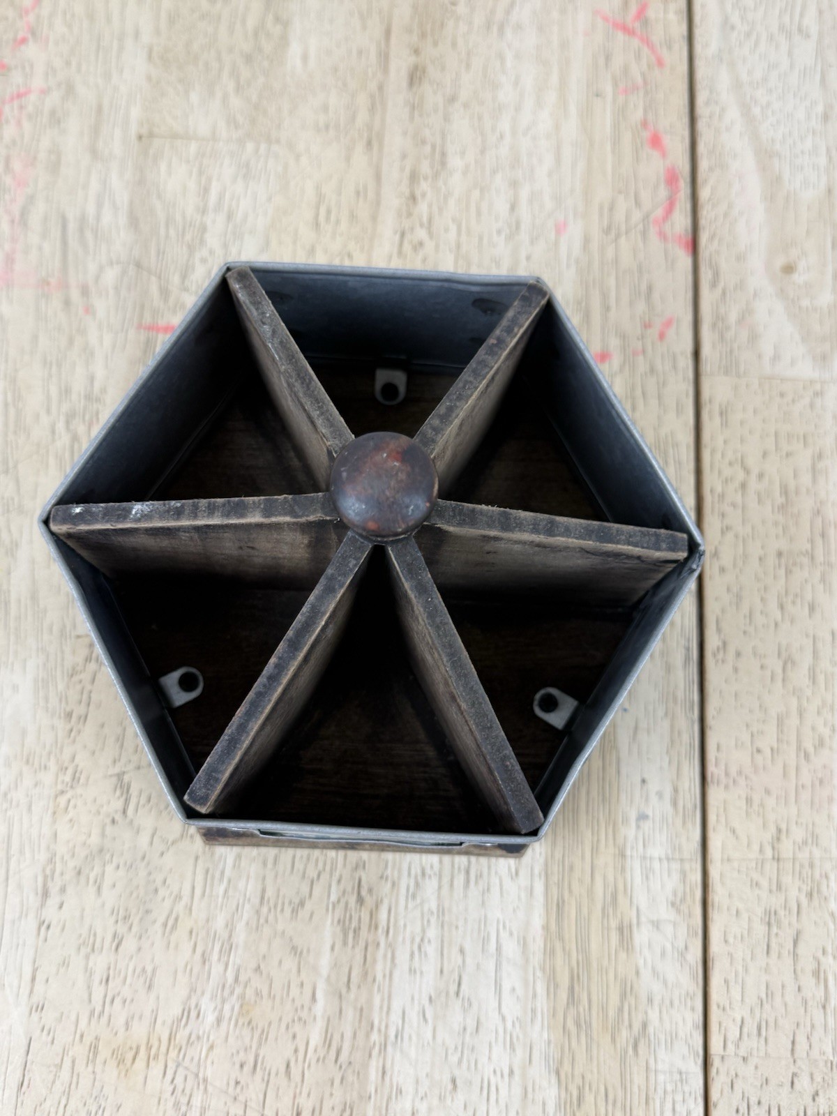 Rae Dunn Galvanized Steel & Wood Metal Rotating Spinning Rustic Desk Organizer