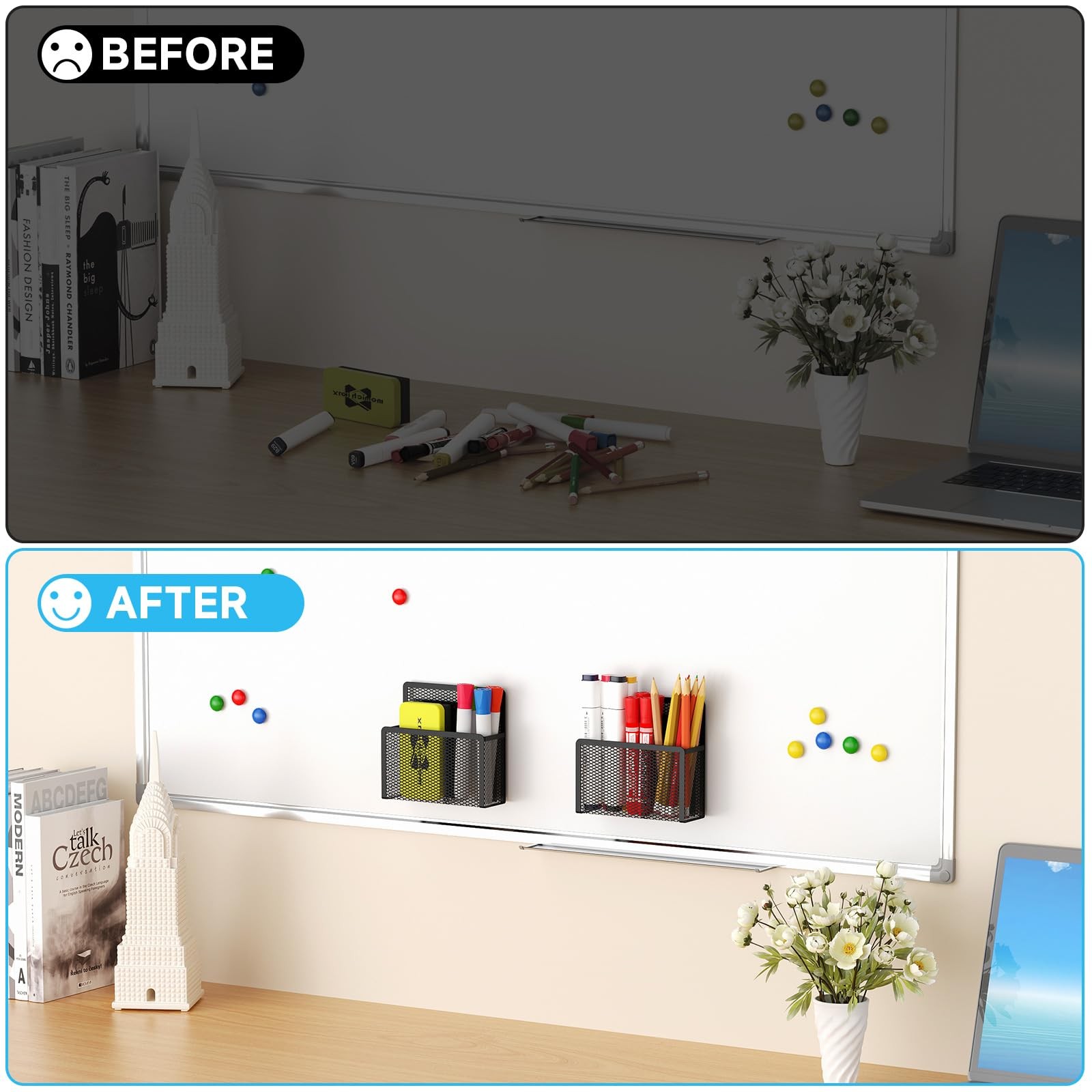 Marbrasse Magnetic Dry Erase Marker Holder, Mesh Pen Holder for Black