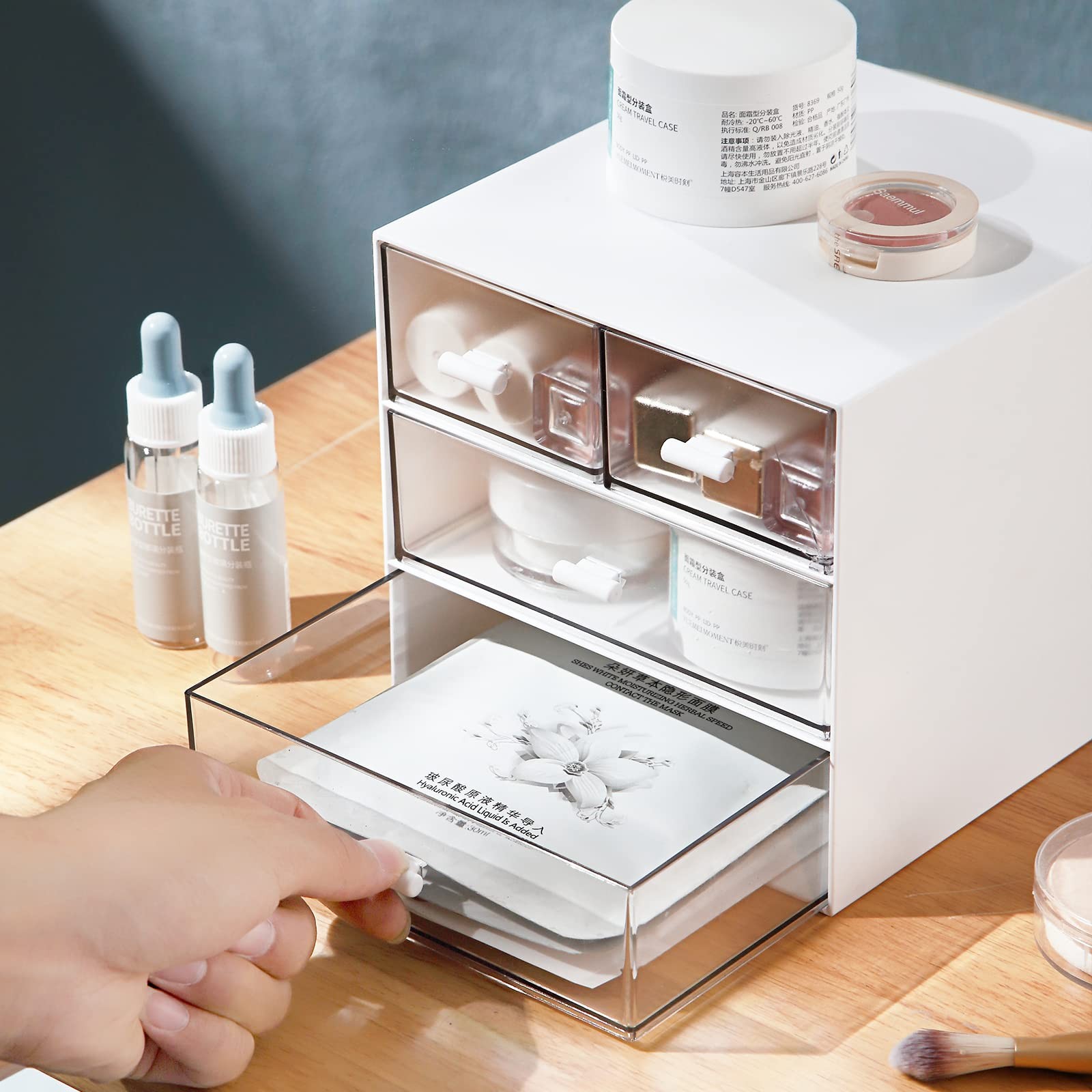 Marknor Makeup Organizer, Desk Organizer with 4 Drawers, Sundries White
