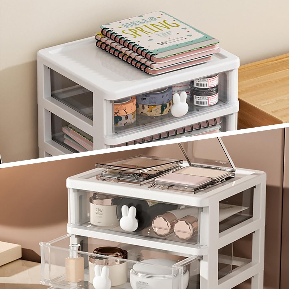 Glomora 5-Tier Desk Storage Box, Transparent Plastic Organizer #414, White
