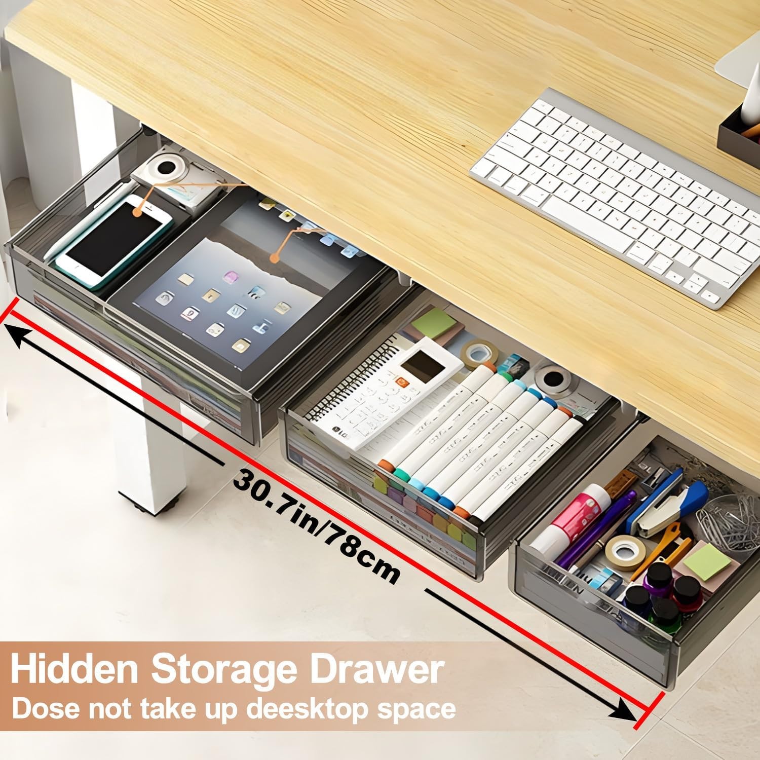 Under Desk Table Drawer Storage Organizer,3 Pack Large & Medium & Small Slide…
