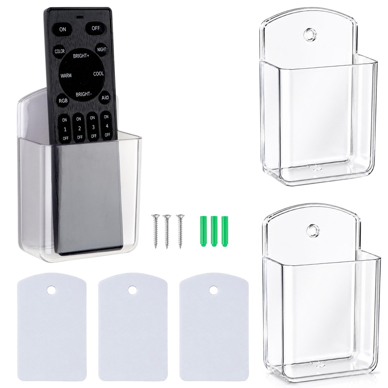 3 Pack Remote Control Holder Wall Mount, Adhesive Remote Holder with Screw In…