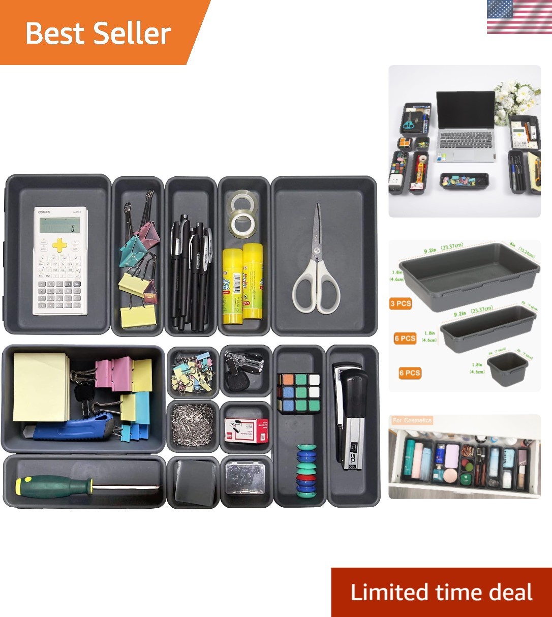15-Piece Stackable Drawer Organizer – Effortless Clean Design in Elegant Black