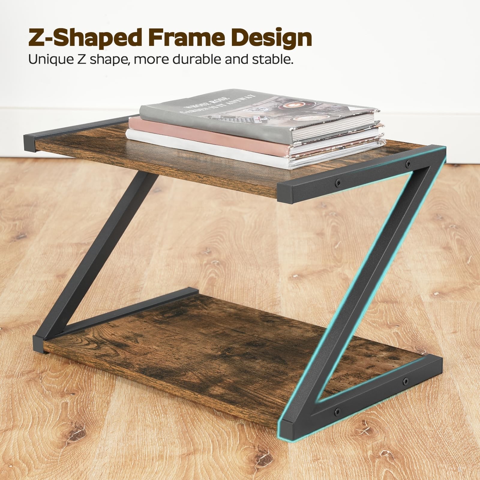 YATINEY Desktop Printer Stand, 2-Tier Table Rustic Brown and Black