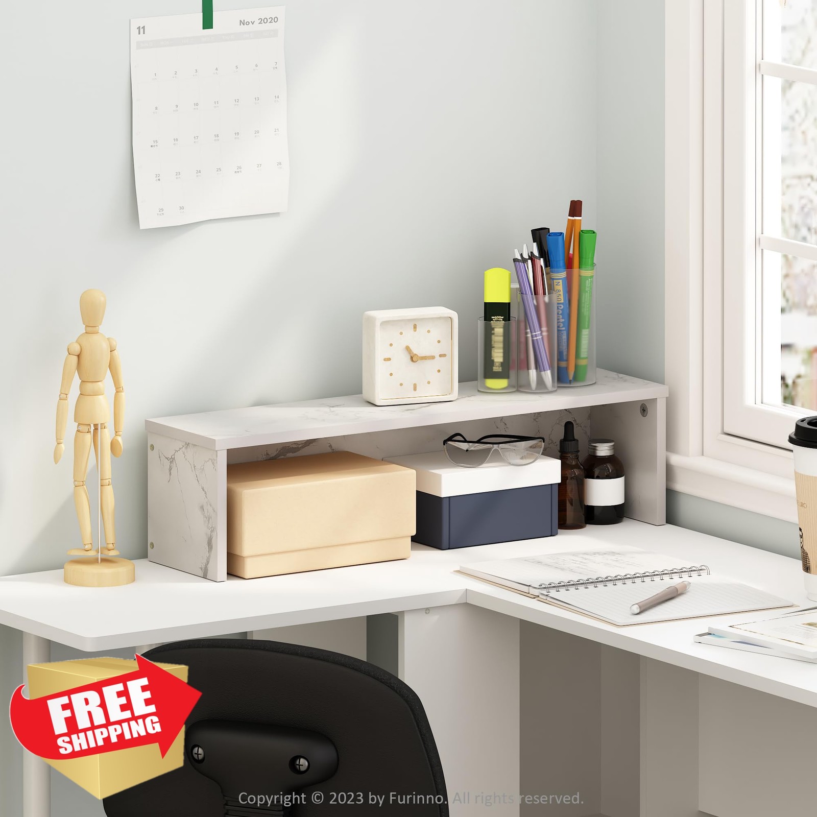 Furinno Marble White Desk Organizer 23.6-Inch