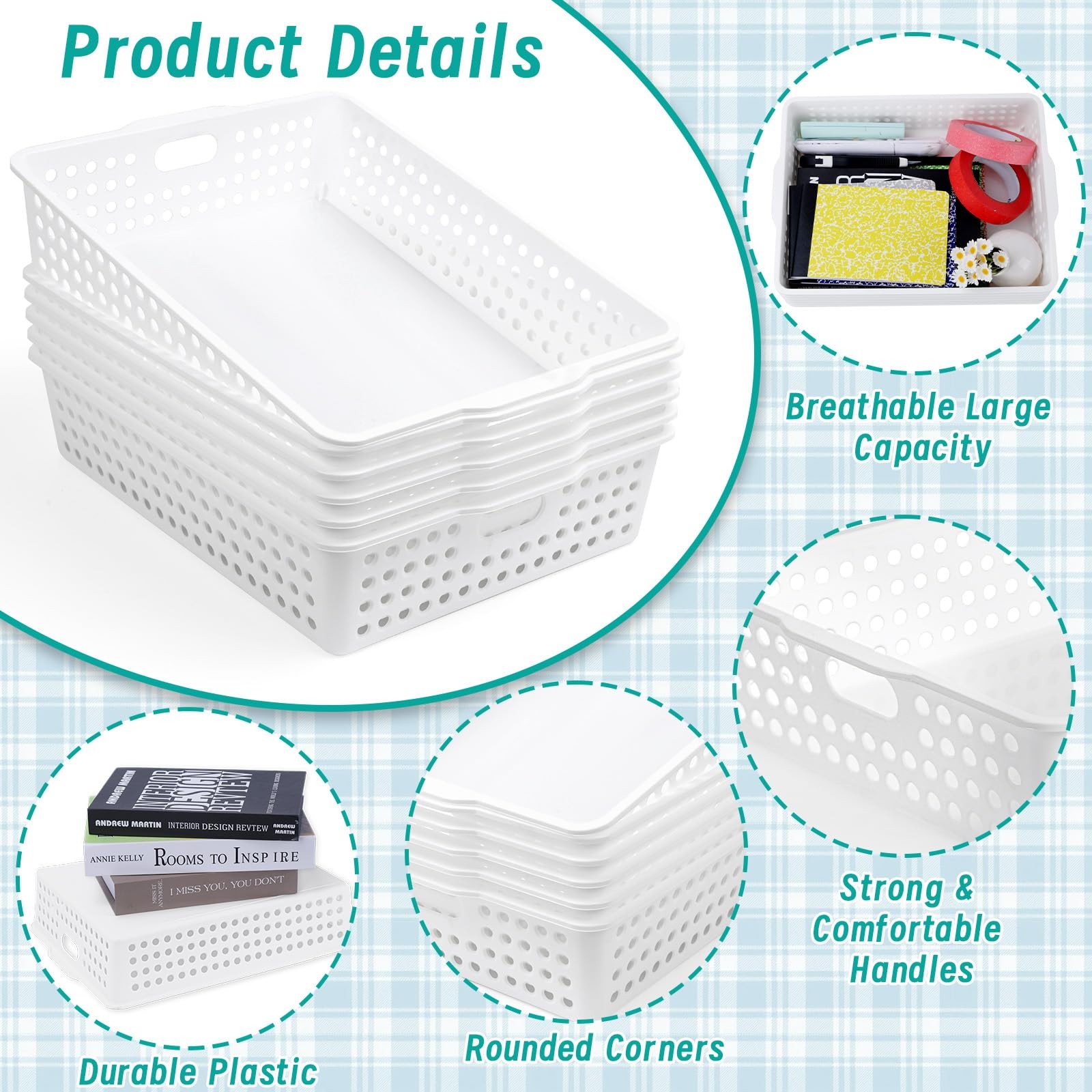 12 Pcs Plastic Storage Baskets Bulk 14 x 10 In Stackable Storage Bin with Handle