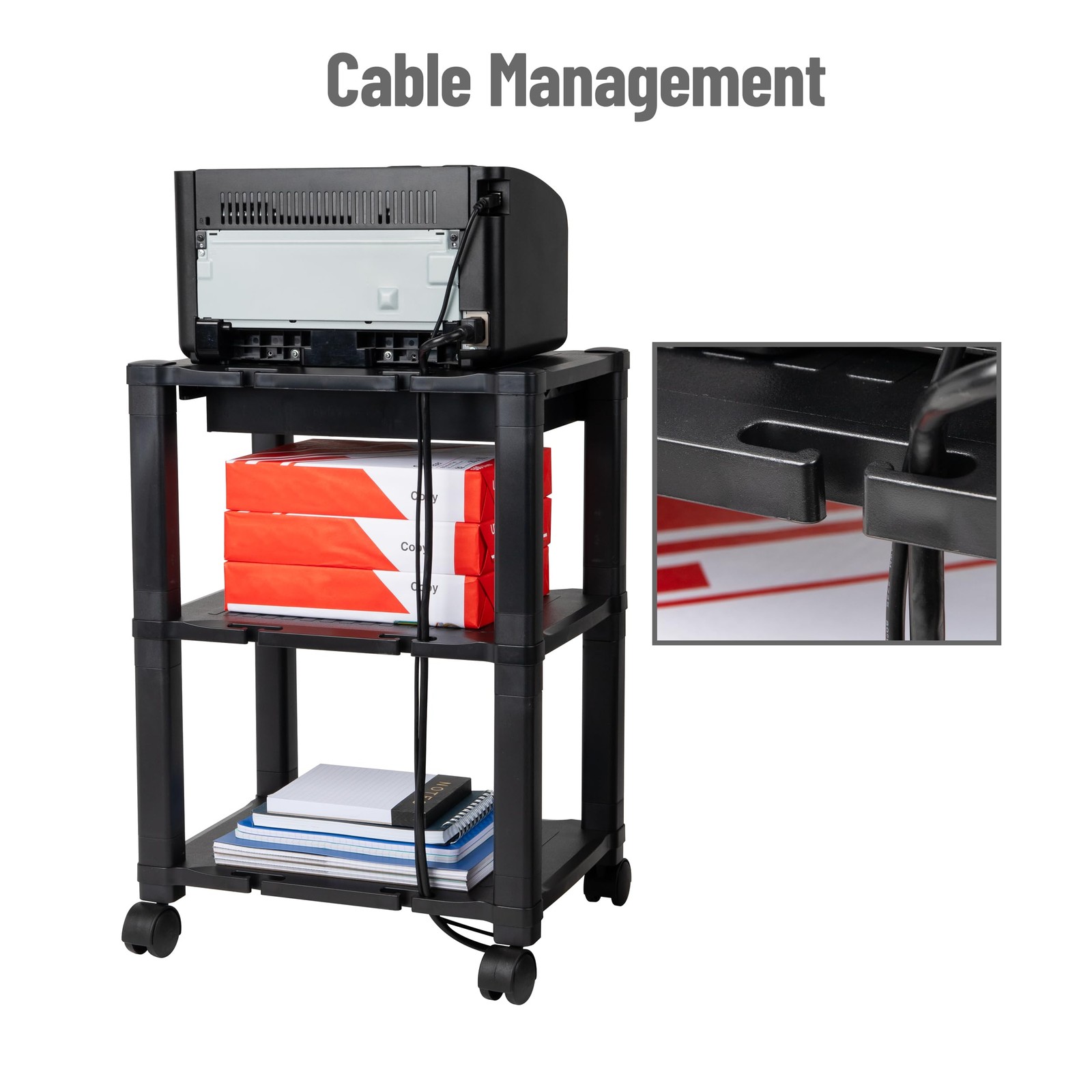 Mind Reader Rolling Printer Cart, Utility 17.25″L x 13.5″W x 24.5″H, Black