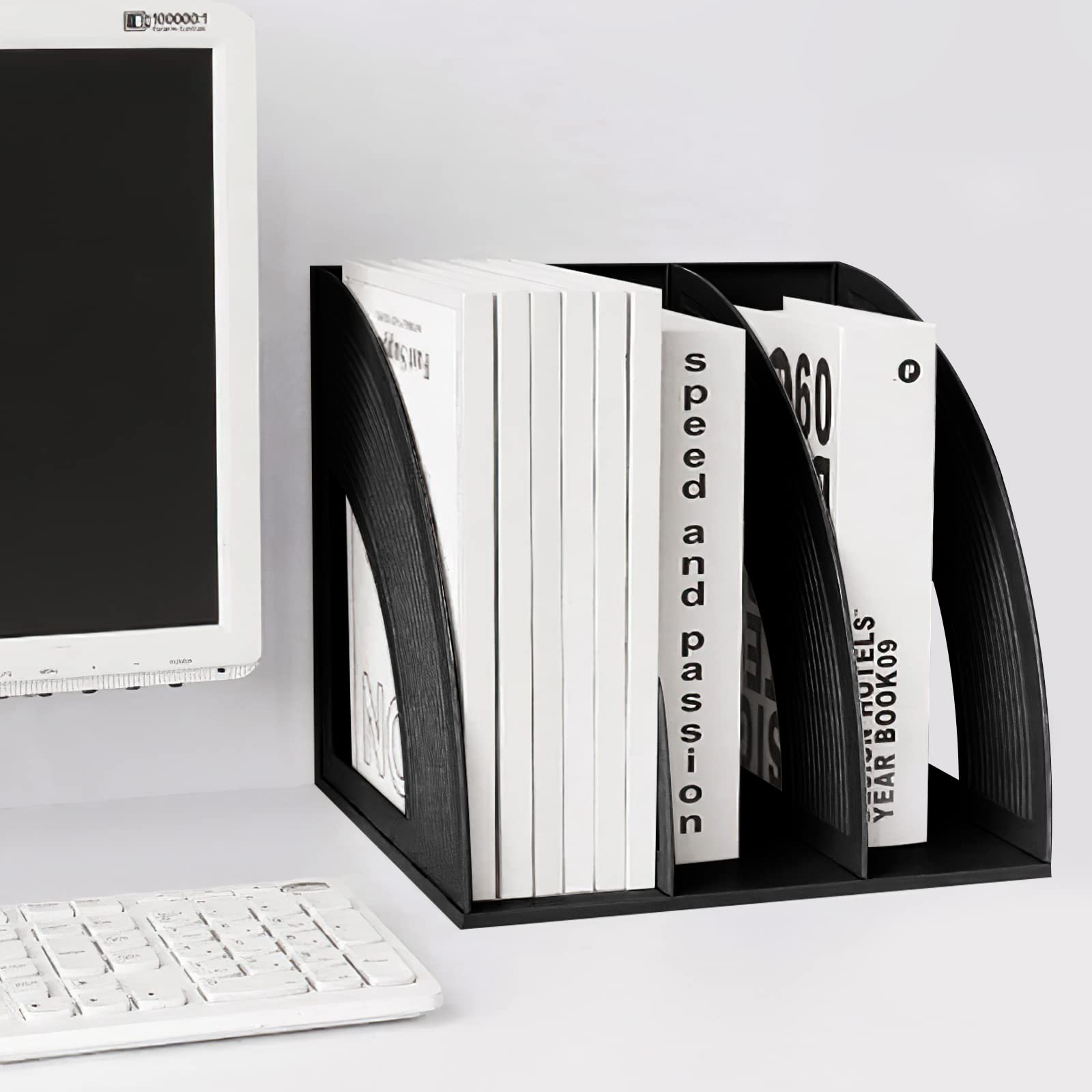 Plastic File Sorter, Book Shelf Dividers, Office Desk Organizer, Black