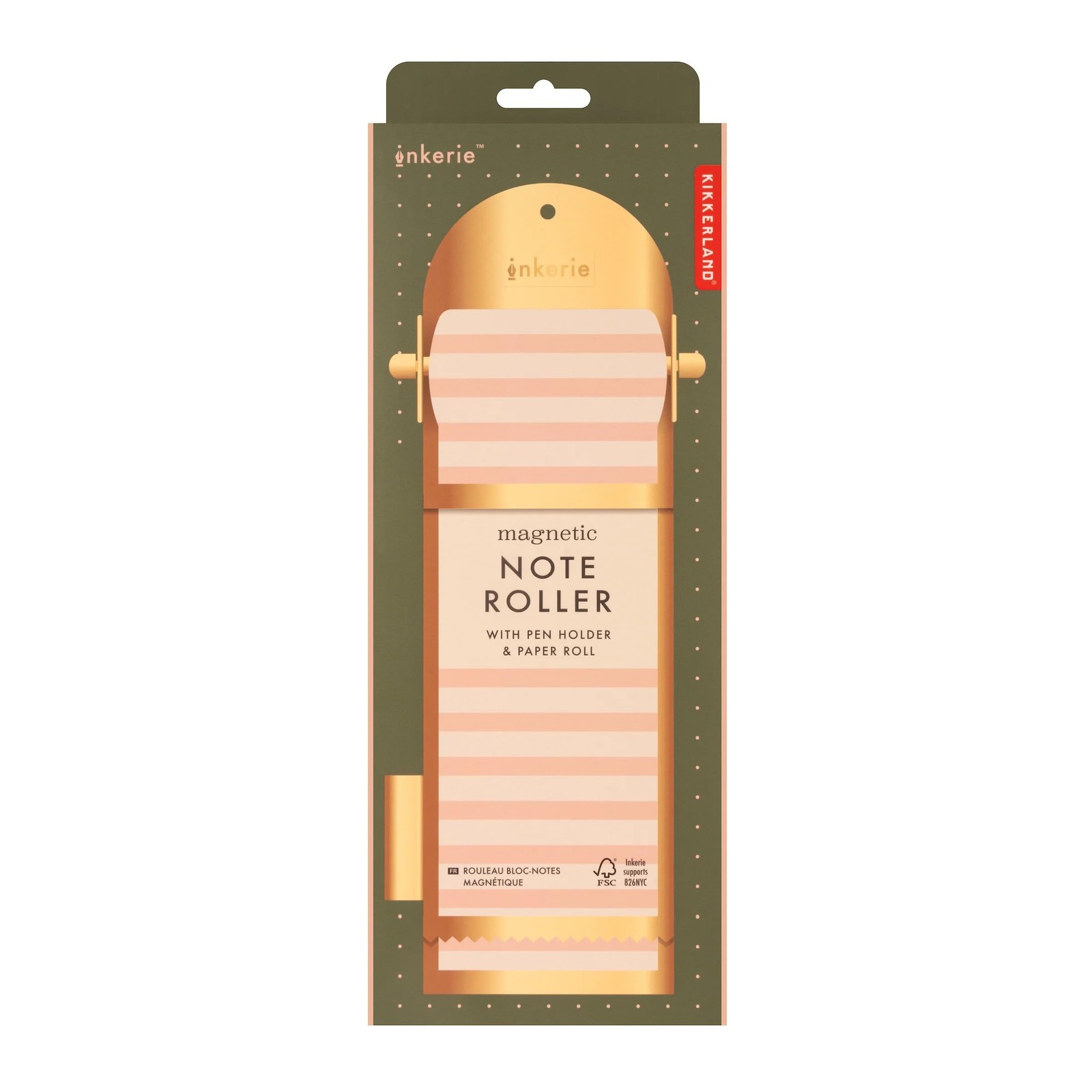 Kikkerland Inkerie Magnetic Note Roll Dispenser – Includes Pen Holder – Perfect