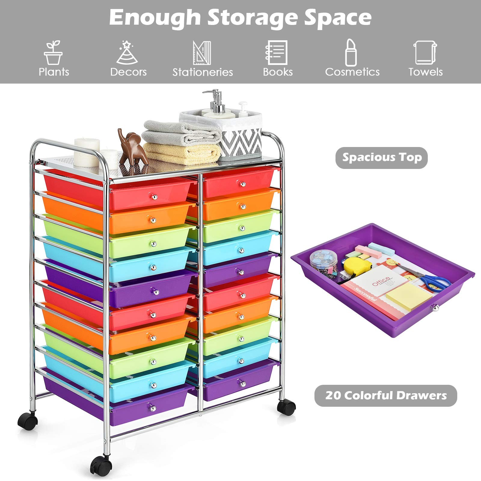 Giantex 20-Drawer Storage Drawer 25” x 15” x 35”(20 Drawers), Multicolor