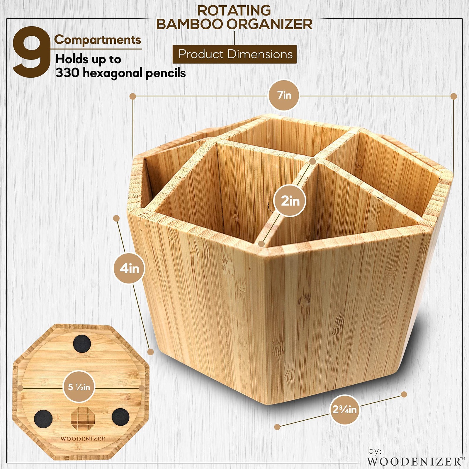 Bamboo Art Supply Organizer – Pencil & Pen Holder – Kids & Adults Desk Brown