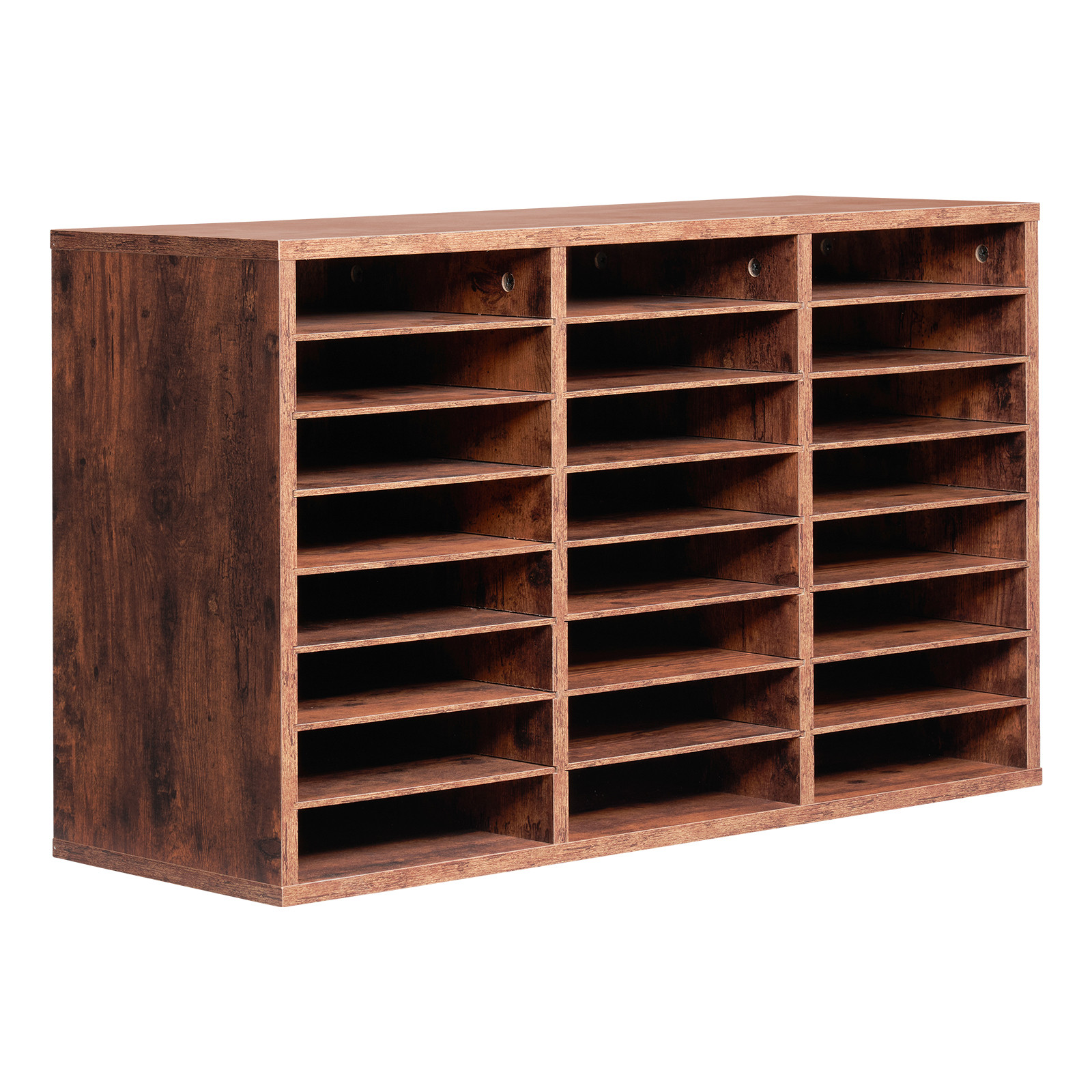 Uimoso Wooden Literature Organizer 24 Compartments Removable Shelves Dark Brown