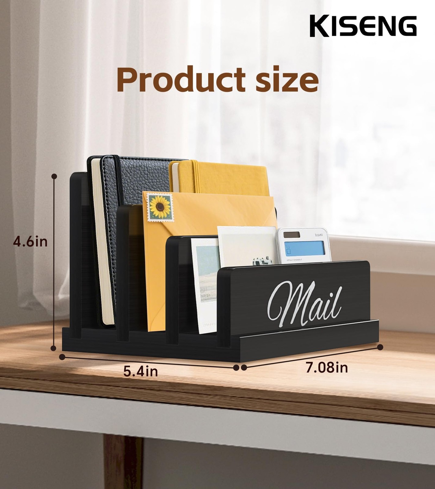 Wooden Mail Organizer Desk 3Slot Letter Sorter Vertical Bill Document Folder