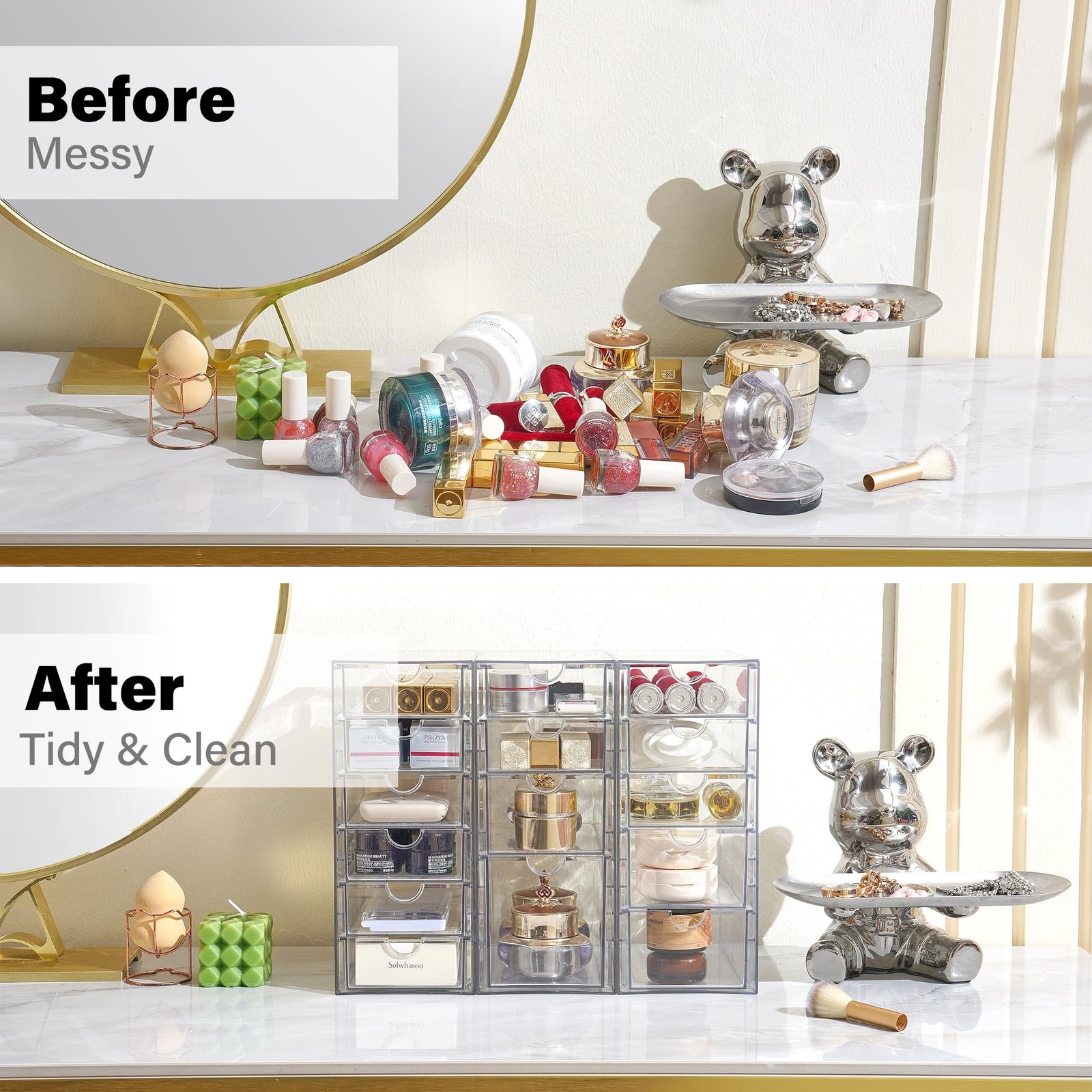Prsildan Acrylic Drawer Organizer with 15 Drawers, Makeup Craft Transparent