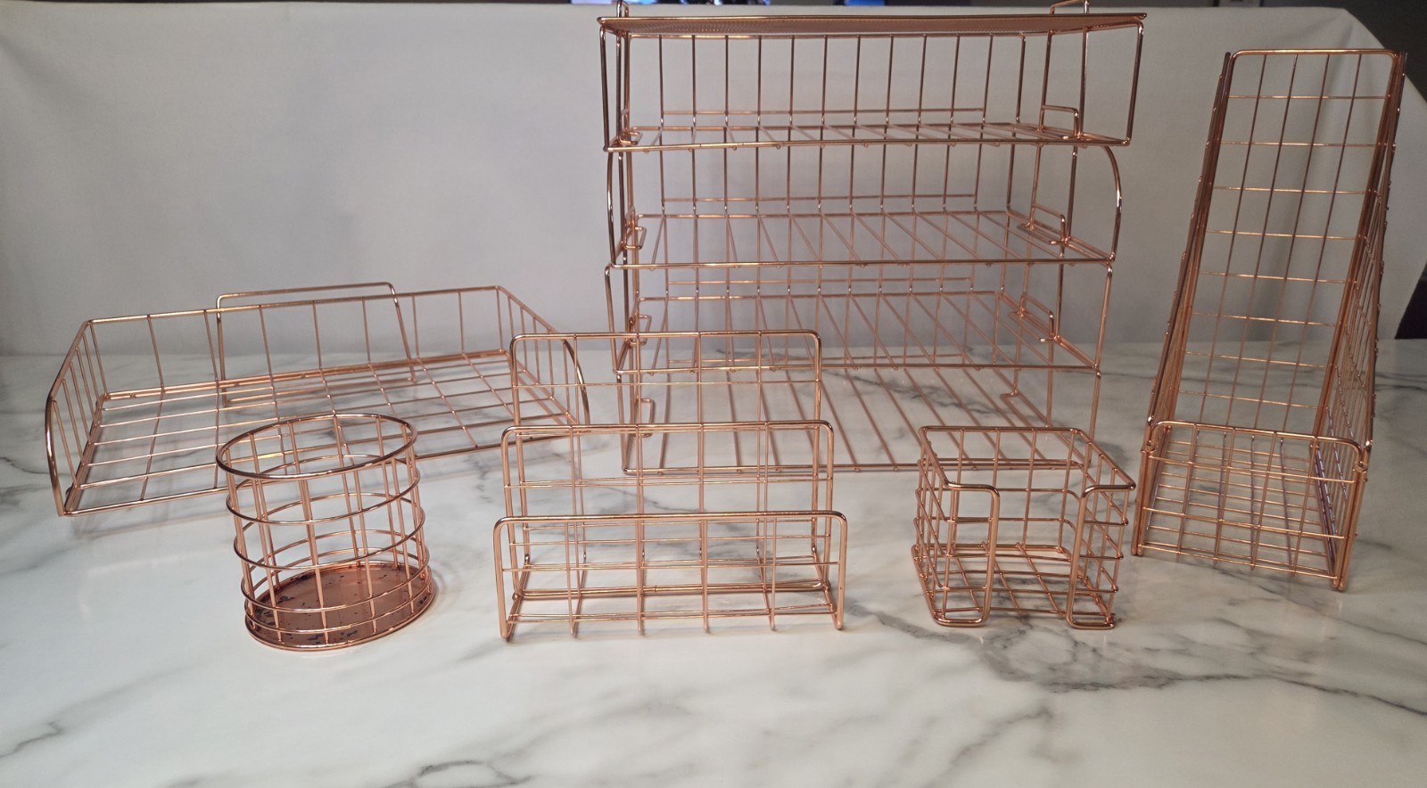 Rose Gold Desk Organizer Home Office Storage With Stackable Trays 9 Pieces Total
