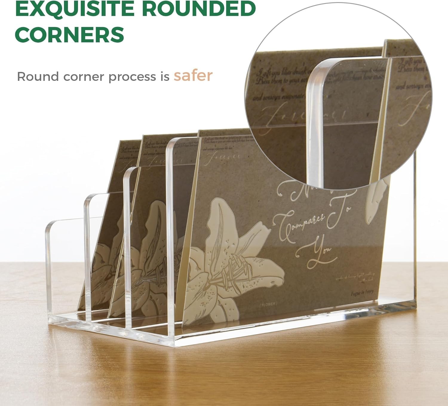 Space-Saving Acrylic Mail Organizer with 3 Vertical Compartments for Easy Access