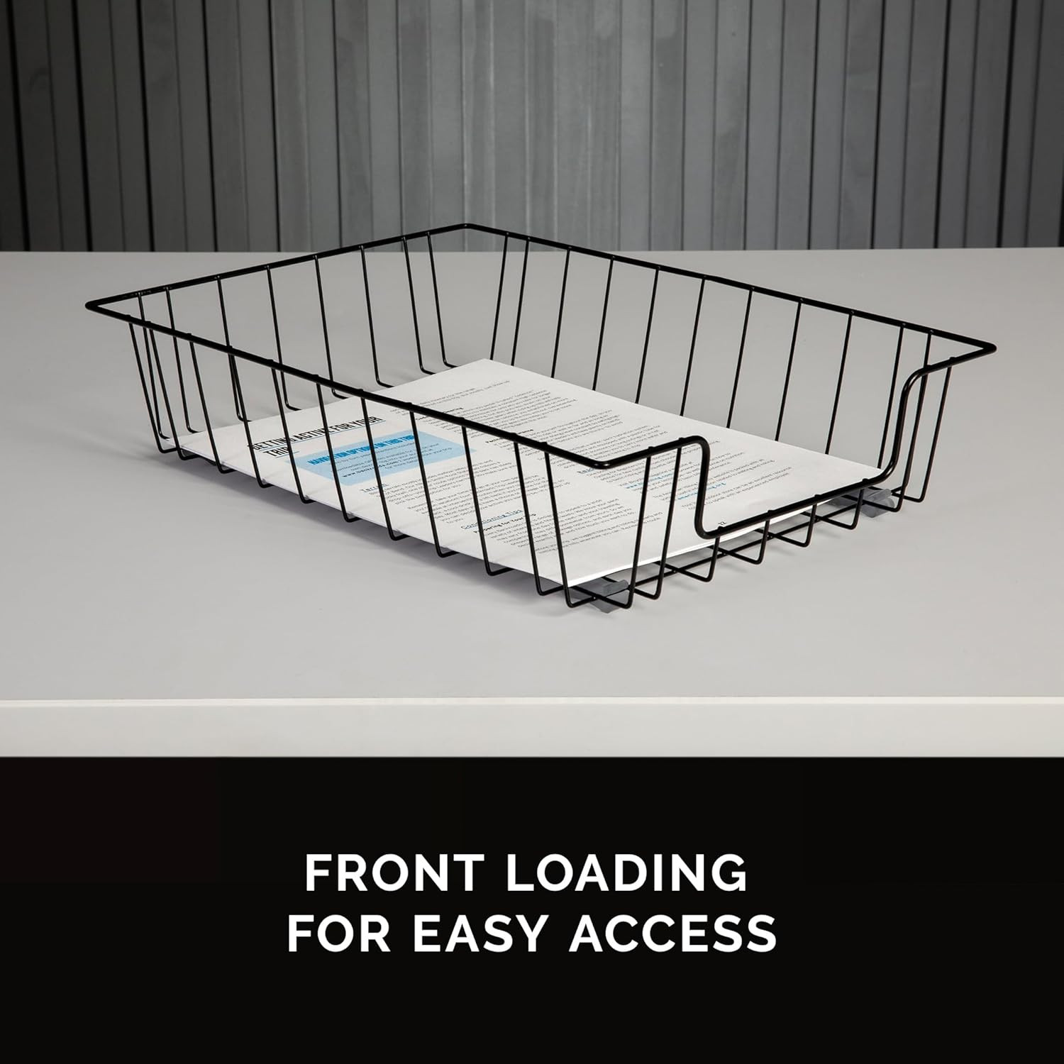 Workstation Letter Rectangular Desk Tray Organizer with Rubber Feet, Wire, Black