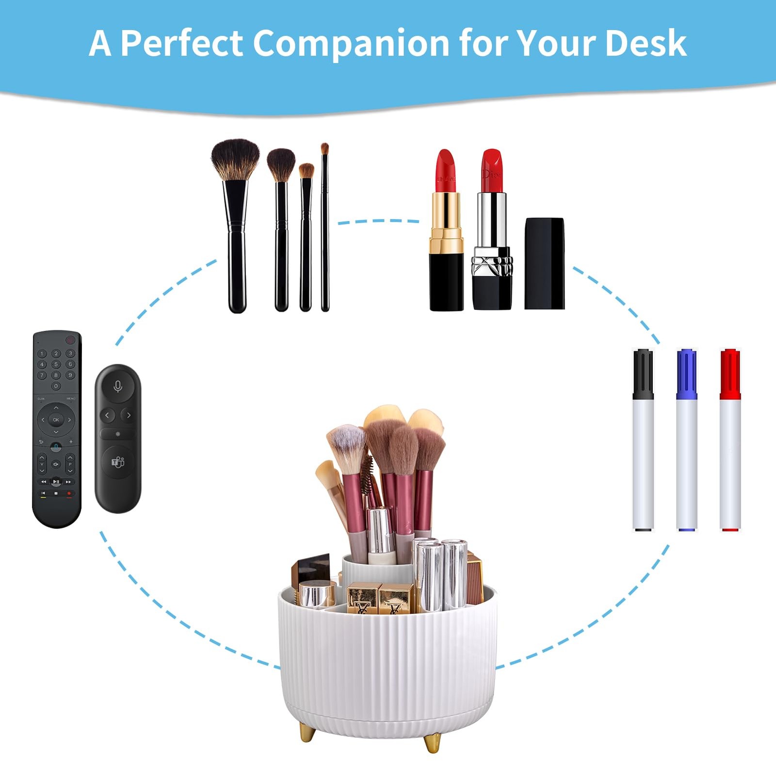 Marbrasse Desk Organizer, 360-Degree Rotating Pen Holder, White