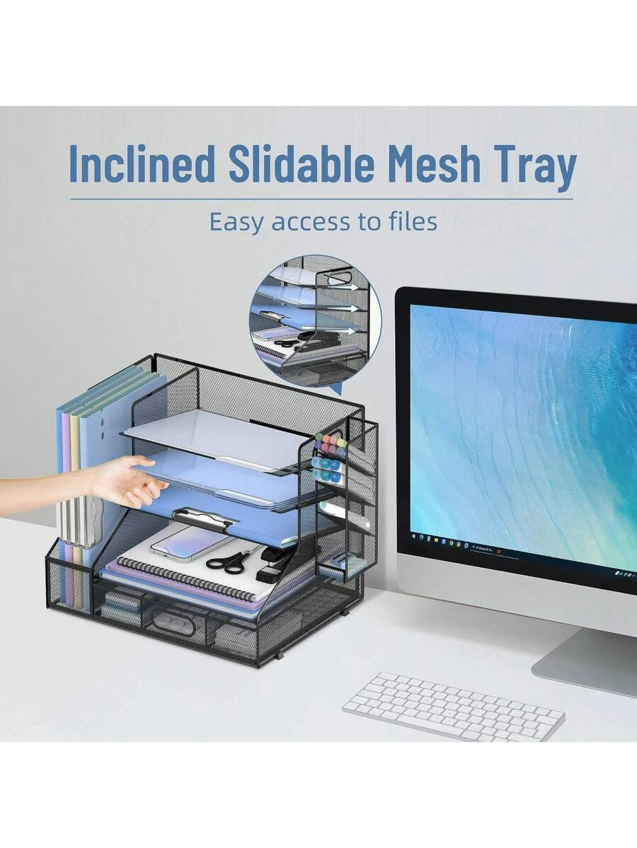 Desk Organizer 5-Tier Mesh File Tray Pen Holder Drawer Office Storage