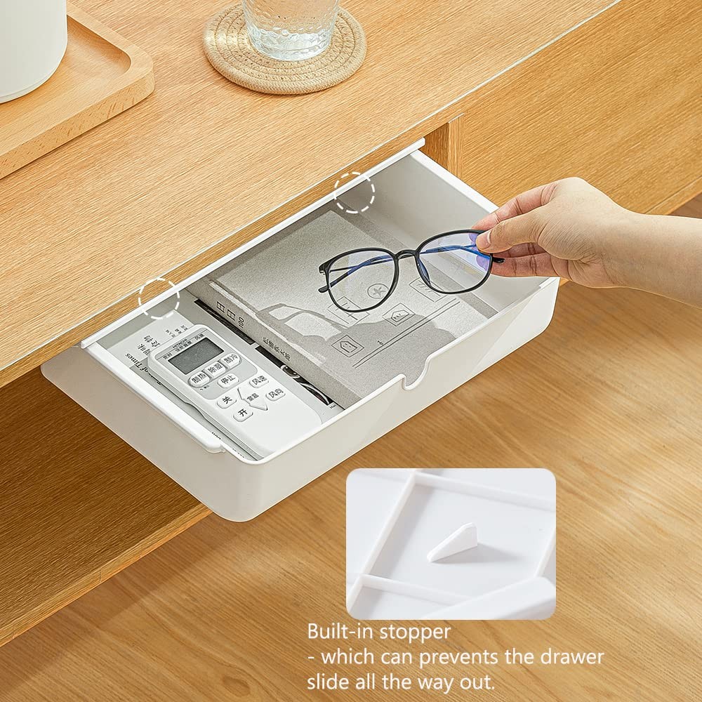 Large White Under Desk Drawer SelfStick Storage Organizer For Office