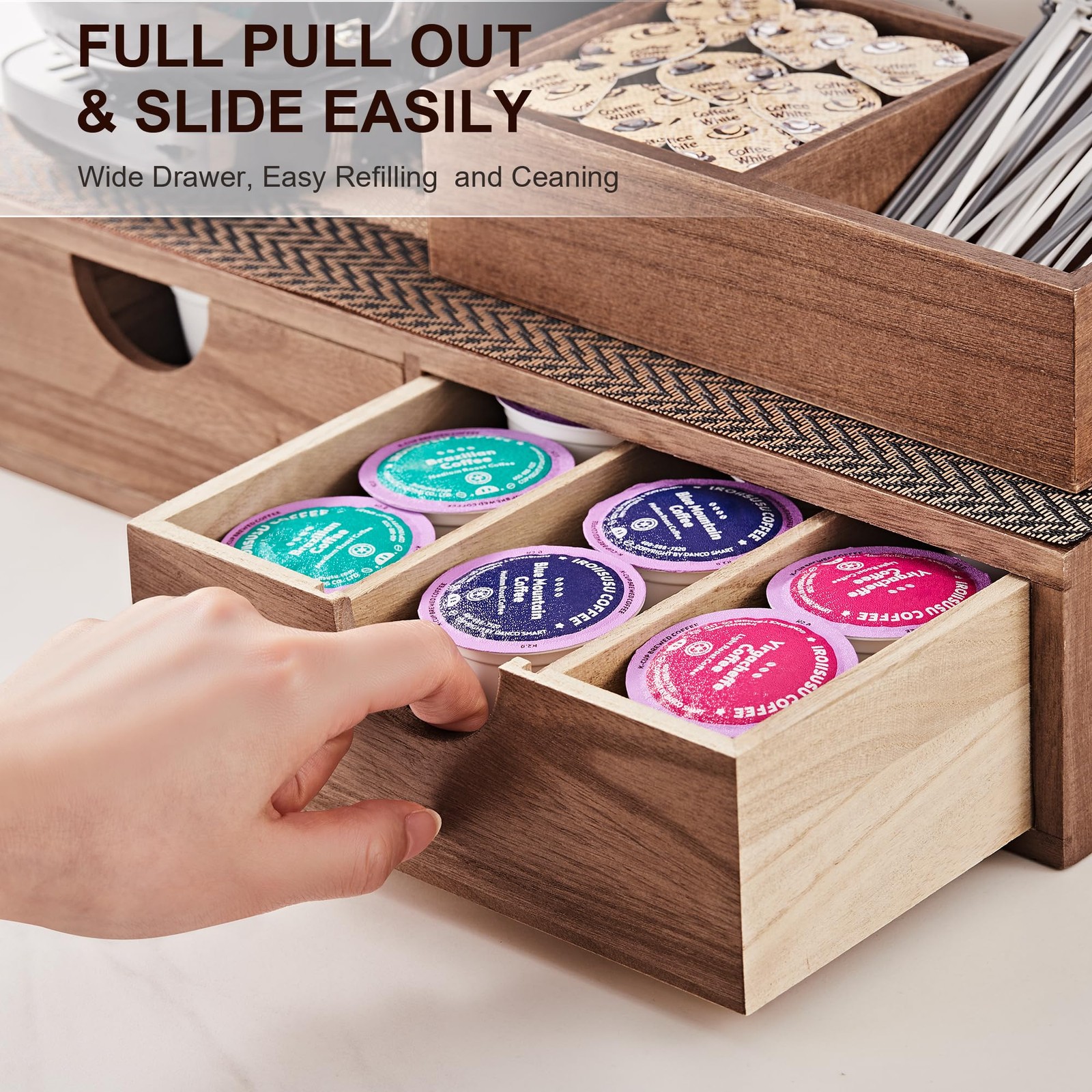 SMARTAKE Wooden K Cup Organizer Coffee Pod 15.3 x 12 x 3.1 inches, Wood