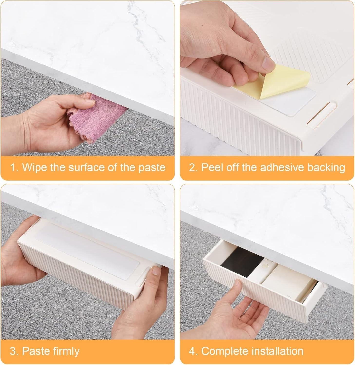 Under Desk Drawer Set – Self-Adhesive, Slide-Out, & Polished White Clean Design